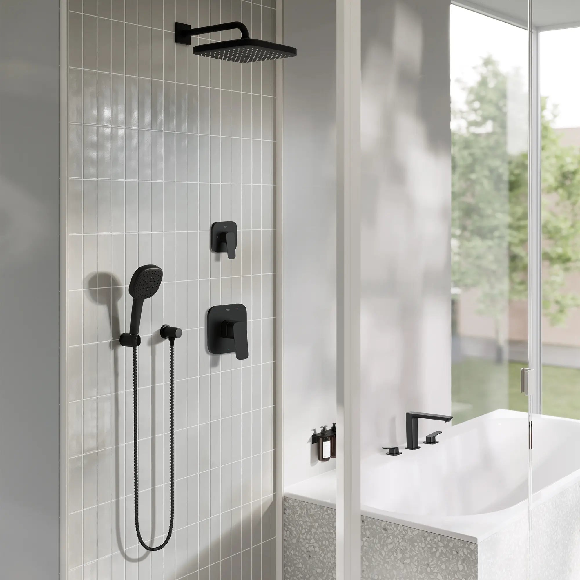 Cubeo 3-Hole 2-Handle Deck Mount Tub Filler // MATTE BLACK // 260323_GROHE_Cubeo_Monument_EnvironmentMedium_1019282430_1019292430_267182430_1019232430_0001_JANUARY2025_CDNwebp.webp