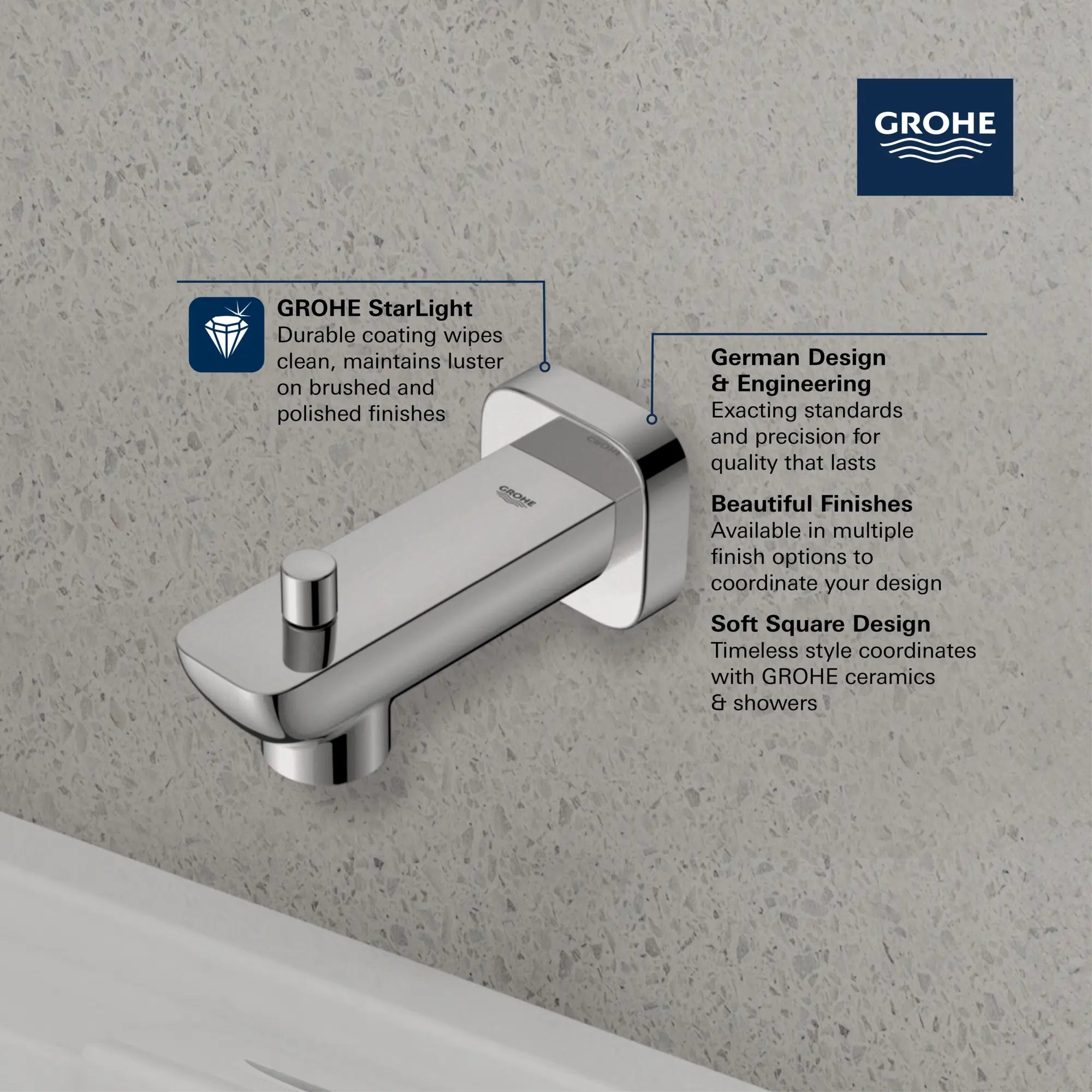 Cubeo Diverter Tub Spout // GROHE STARLIGHT CHROME // 260606_GROHE_CUBEO_Softsquare_101924000_0002_MAR2025_0_CDNwebp.webp