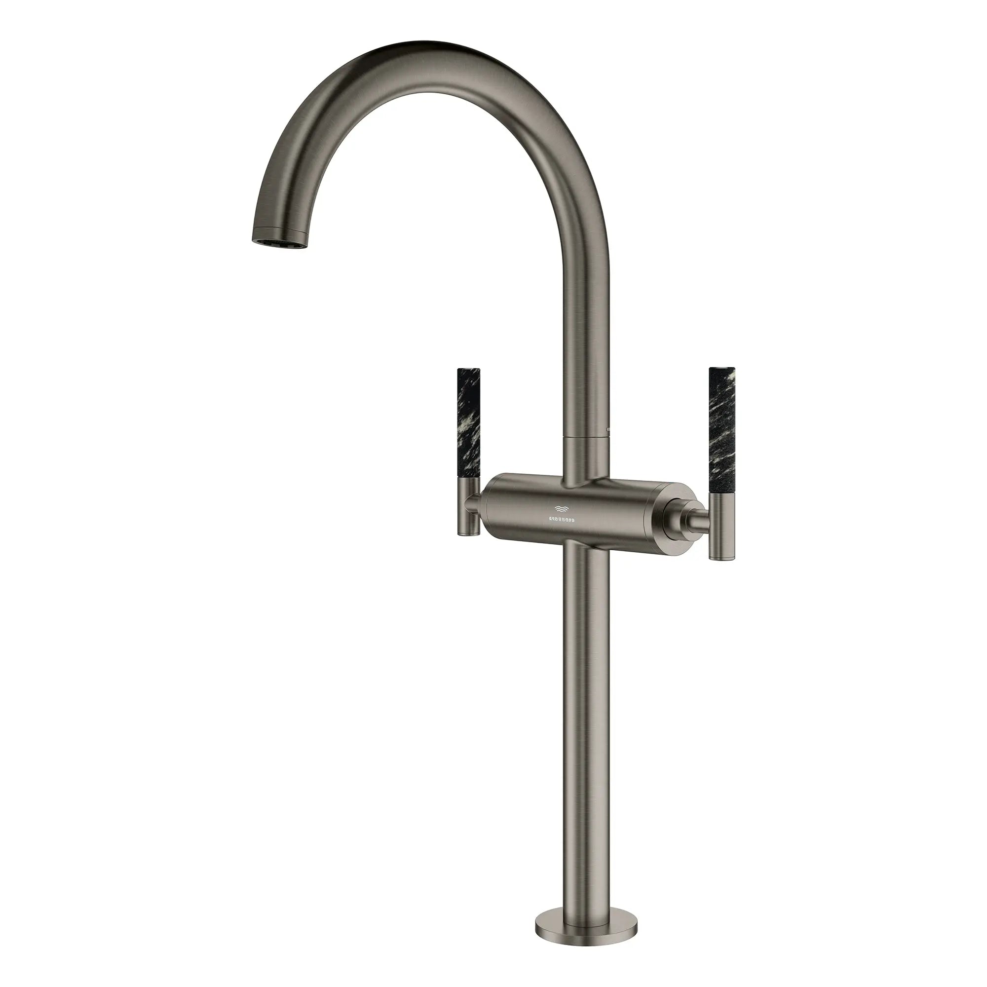 Atrio Single Hole Two-Handle Vessel Sink Faucet without Handles, 1.2 GPM (4.5 L/min) // BRUSHED HARD GRAPHITE // 266467_Atrio_PC_SiloLeft_21161AL00_48459AL0_0001_July2025_0_CDNwebp.webp