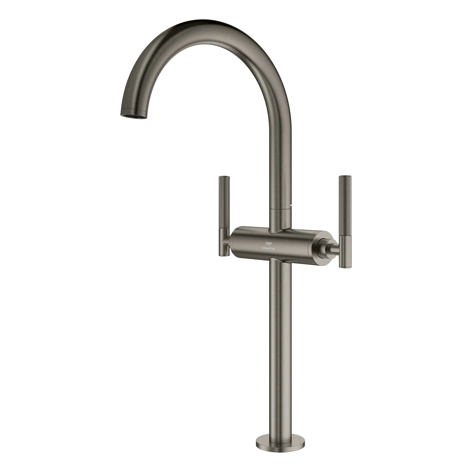 Atrio Single Hole Two-Handle Vessel Sink Faucet without Handles, 1.2 GPM (4.5 L/min) // BRUSHED HARD GRAPHITE // 266474_Atrio_PC_SiloLeft_21161AL00_48646AL0_0001_July2025_0_CDNwebp.webp