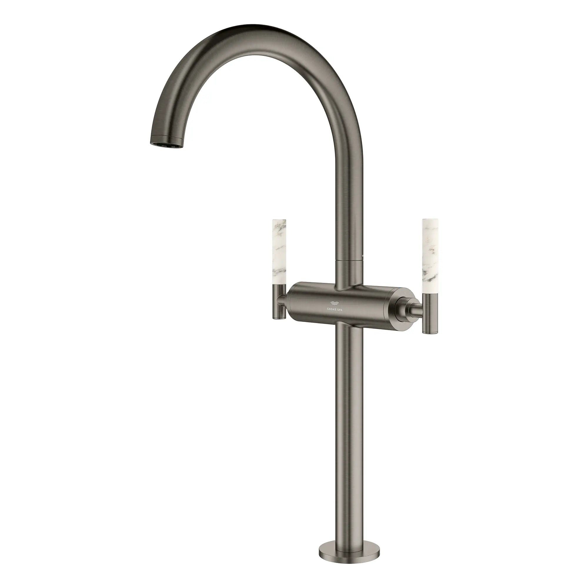 Atrio Single Hole Two-Handle Vessel Sink Faucet without Handles, 1.2 GPM (4.5 L/min) // BRUSHED HARD GRAPHITE // 266485_Atrio_PC_SiloLeft_21161AL00_48458AL0_0001_July2025_0_CDNwebp.webp