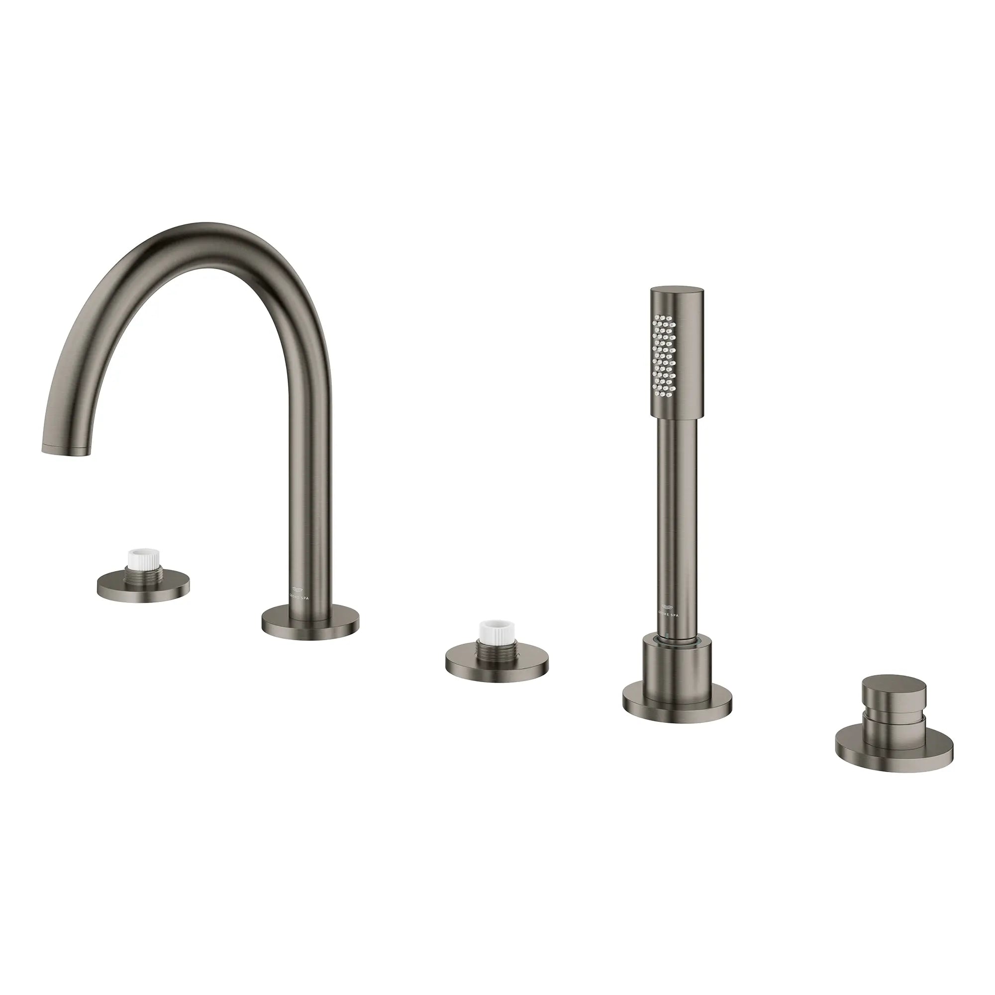 5-Hole 2-Handle Deck Mount Roman Tub Faucet with 6.6 L/min (1.75 GPM) Hand Shower // BRUSHED HARD GRAPHITE // 266627_Atrio_PC_SiloLeft_25274AL00_0001_July2025_0_CDNwebp.webp