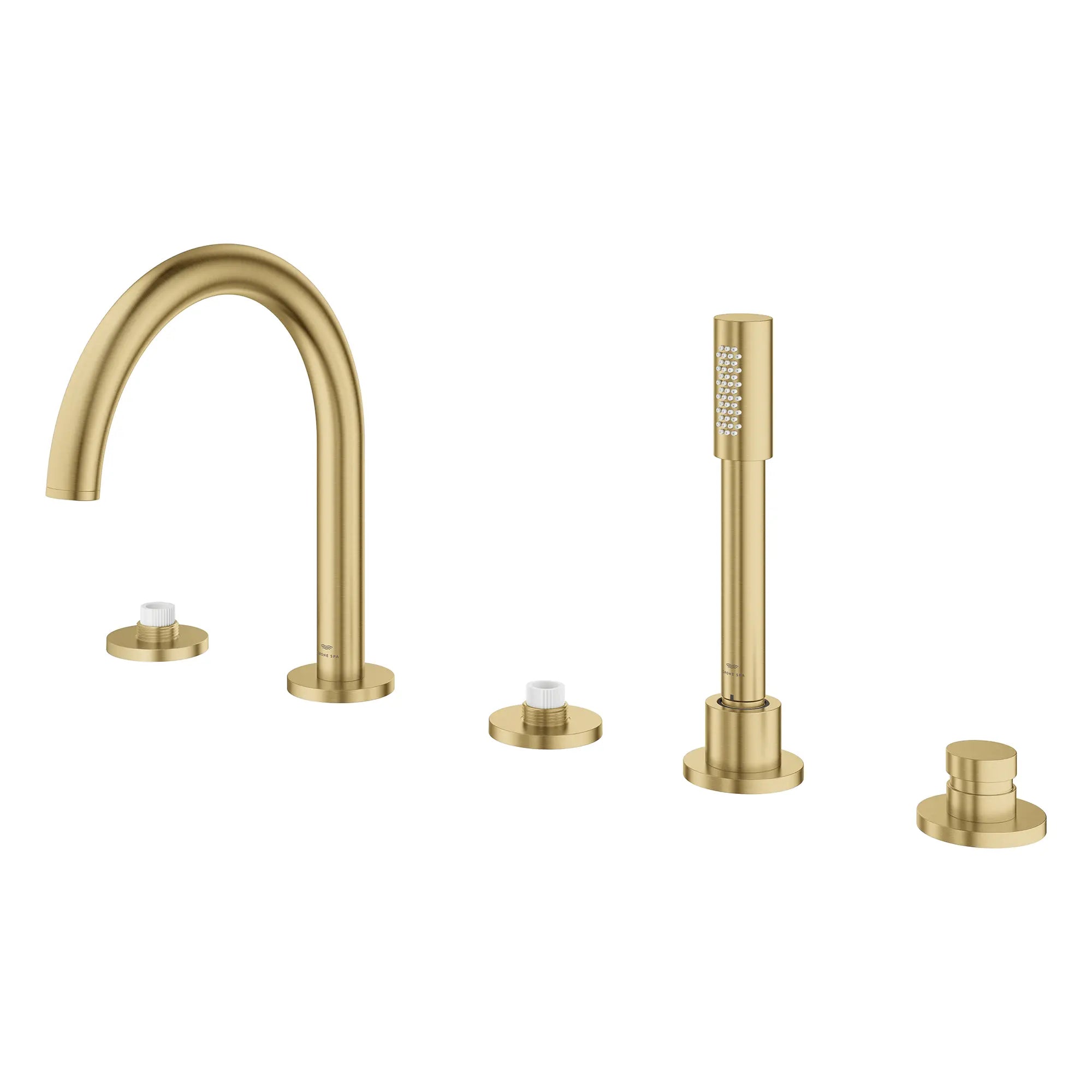 5-Hole 2-Handle Deck Mount Roman Tub Faucet with 6.6 L/min (1.75 GPM) Hand Shower // BRUSHED COOL SUNRISE // 266674_Atrio_PC_SiloLeft_25274GN00_0001_July2025_0_CDNwebp.webp