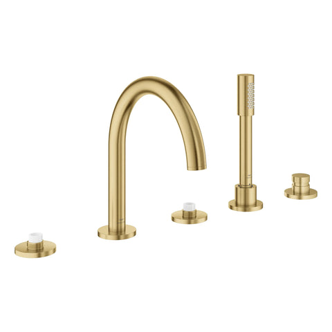 5-Hole 2-Handle Deck Mount Roman Tub Faucet with 6.6 L/min (1.75 GPM) Hand Shower - Brushed Cool Sunrise