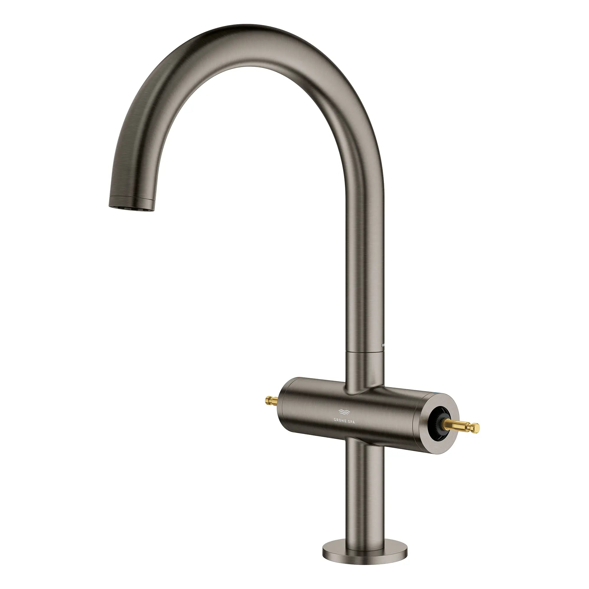Atrio Single Hole Two-Handle L-Size Bathroom Faucet without Handles, 1.2 GPM (4.5 L/min) // BRUSHED HARD GRAPHITE // 269194_Atrio_PC_SiloLeft_21146AL00_August2025_0_CDNwebp.webp