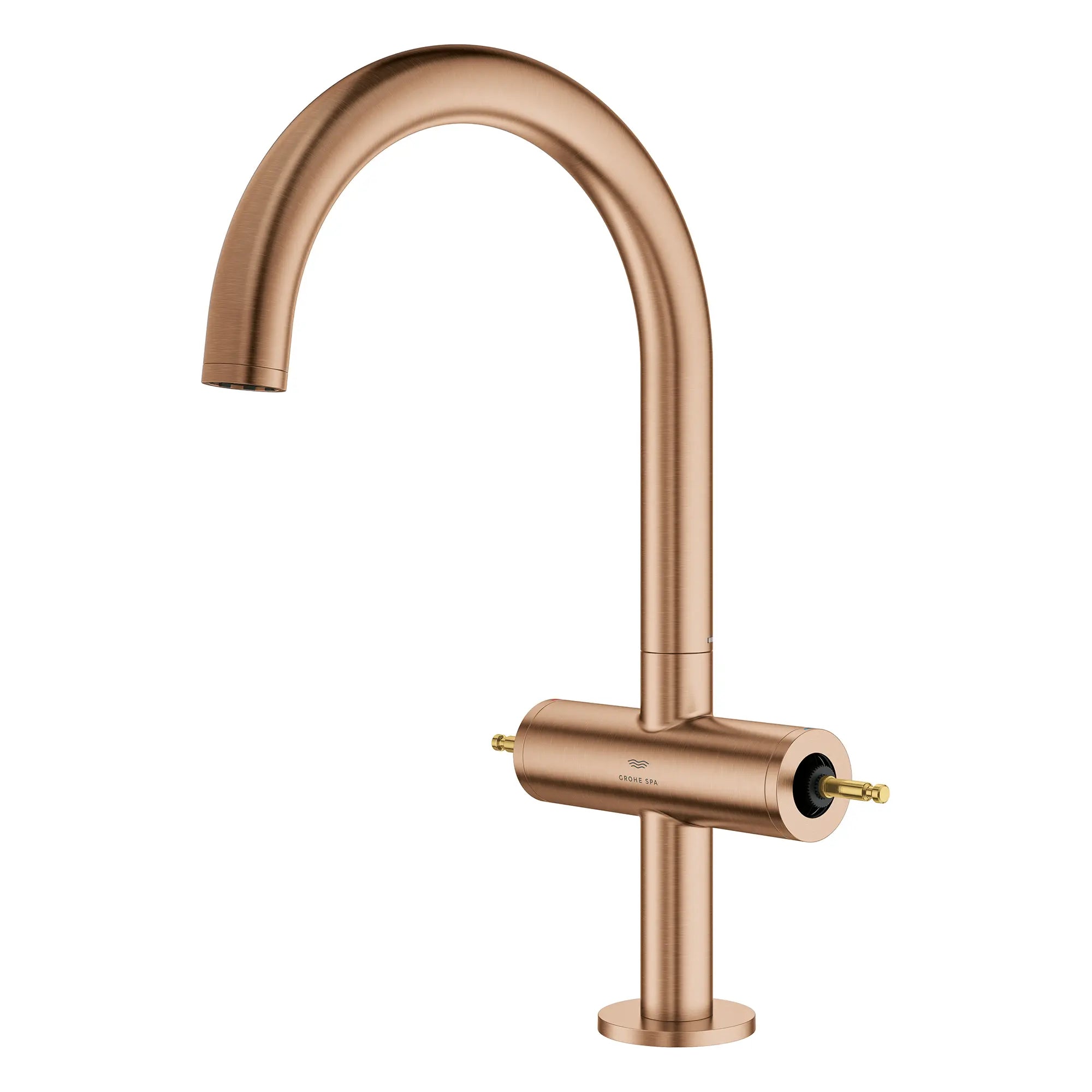 Atrio Single Hole Two-Handle L-Size Bathroom Faucet without Handles, 1.2 GPM (4.5 L/min) // BRUSHED WARM SUNSET // 269213_Atrio_PC_SiloLeft_21146DL00_August2025_0_CDNwebp.webp