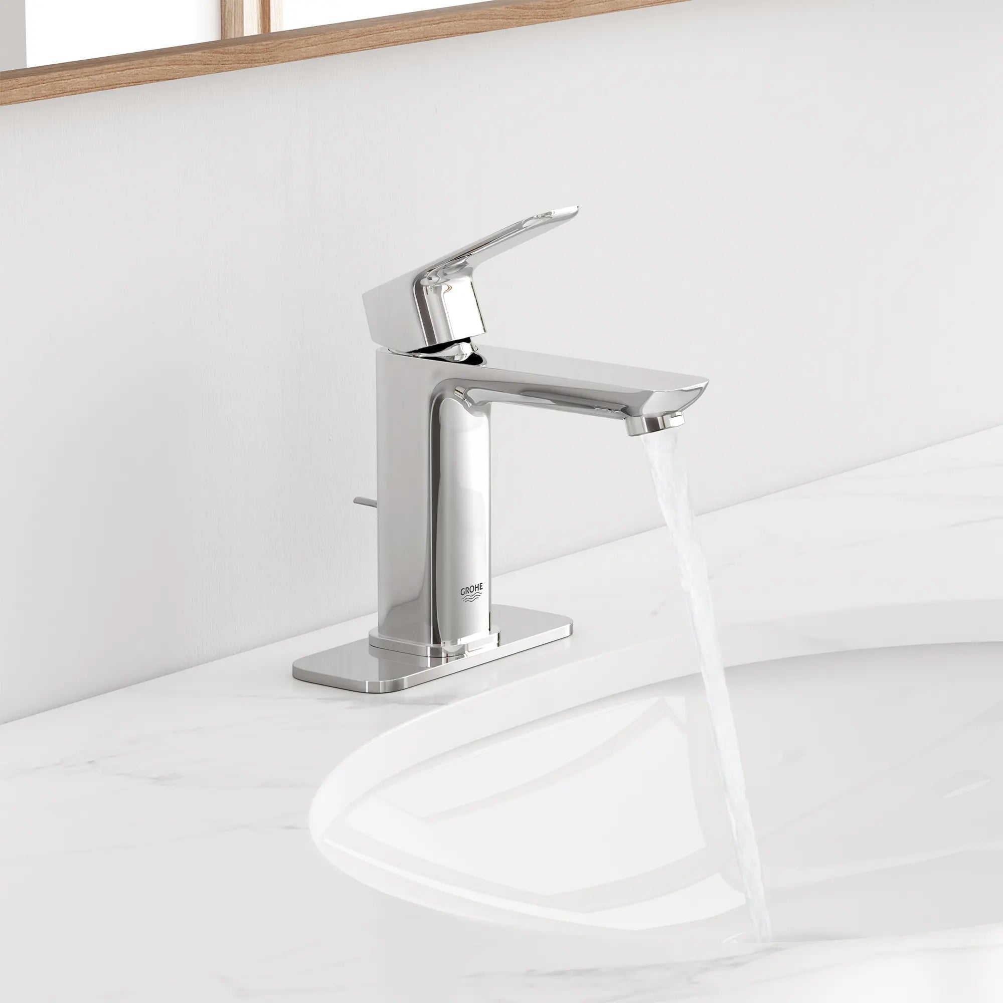 Cubeo Single Hole Single Handle S-Size Bathroom Faucet, Less Drain, 1.2 gpm (4.5L/min) // GROHE STARLIGHT CHROME // 270846_Cubeo_EnvironmentCloseUp_1018990000_0001_SEPTEMBER2025_0_CDNwebp.webp