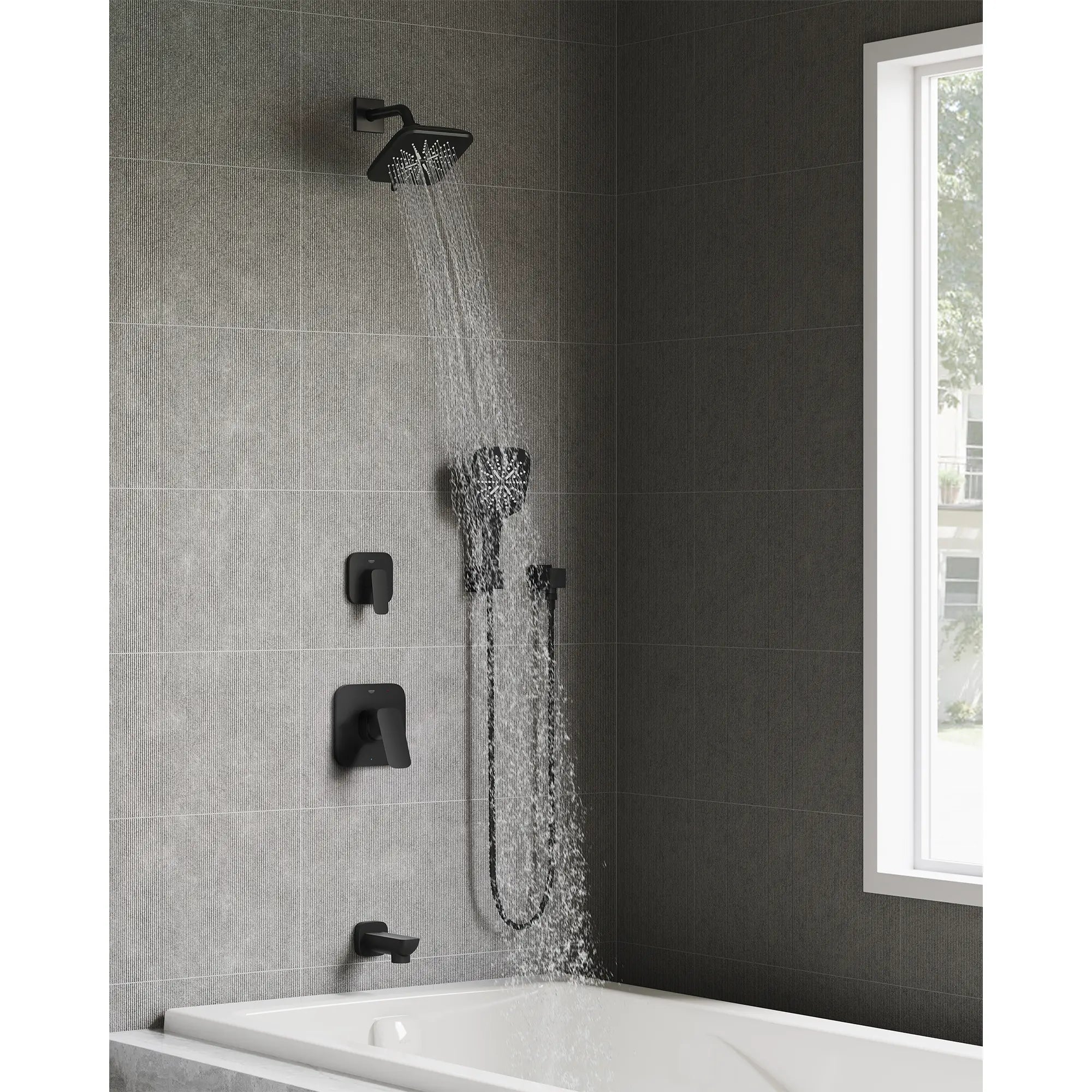 Hand Shower - 3 Sprays, 1.75 GPM (6.6 L/min) // MATTE BLACK // 270858_Cubeo_EnvironmentCloseUp_1019282430_1019302430_267972430_266332430_265522430_276932430_266342430_284172430_1019262430_0001_SEPTEMBER2025_0_CDNwebp.webp