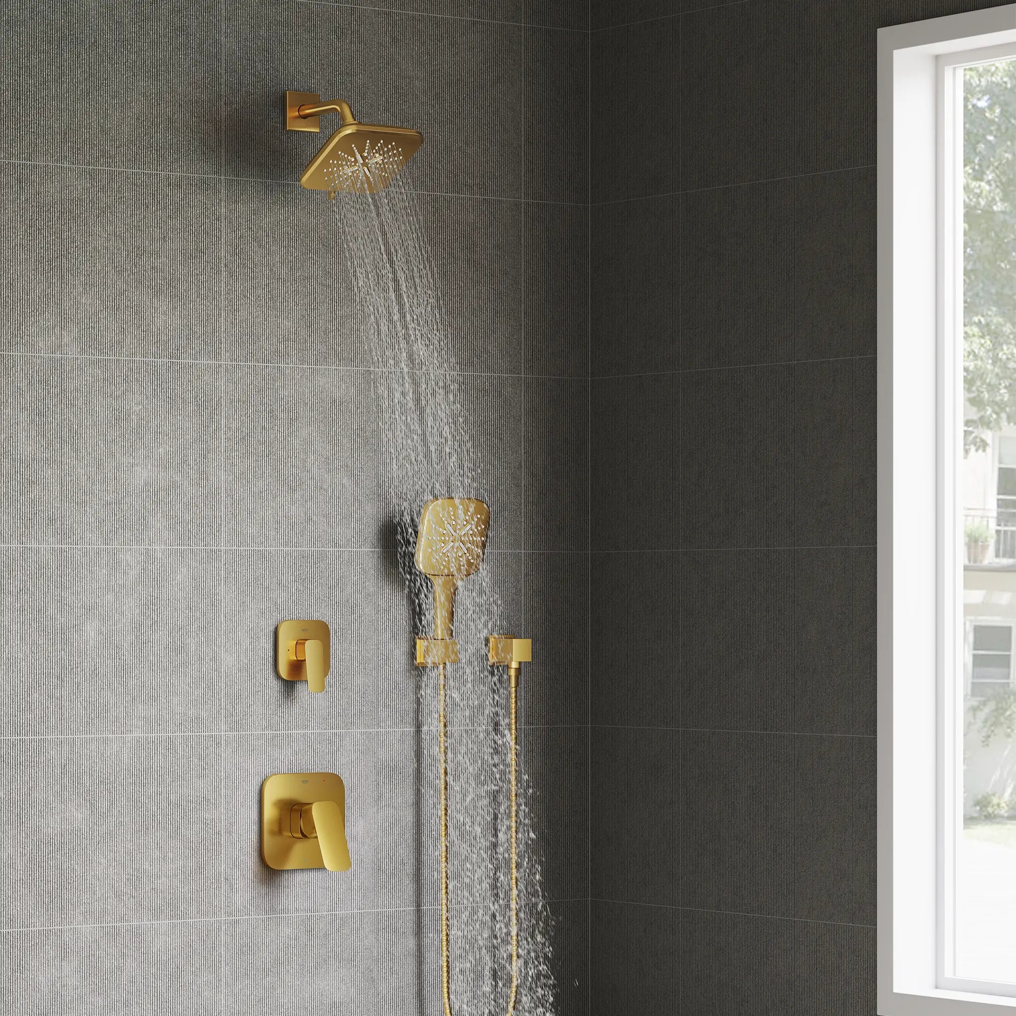 Cubeo 2-Way Diverter Trim // BRUSHED COOL SUNRISE // 271048_Cubeo_EnvironmentCloseUp_101929GN00_0001_SEPTEMBER2025_0_CDNwebp.webp