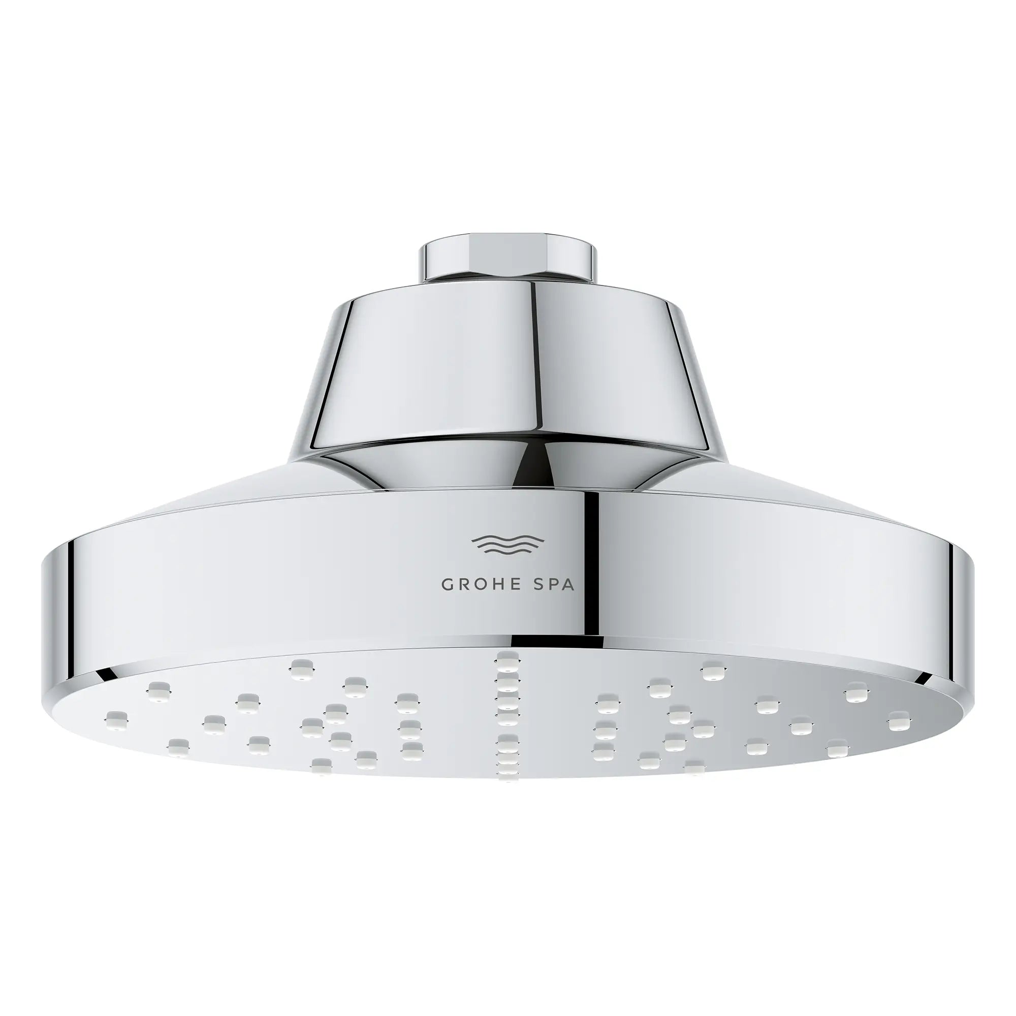 Rainshower Aqua 140 Mono Spray 5 1/2" Showerhead with Aqua Booster 2.5 GPM (9.5 L/min) // GROHE STARLIGHT CHROME // 275816_Aqua_Booster_SiloFront_1115180000_001_October2025_0_CDNwebp_5df3f61c-c1d4-445f-82d1-4b657a3f2a0d.webp