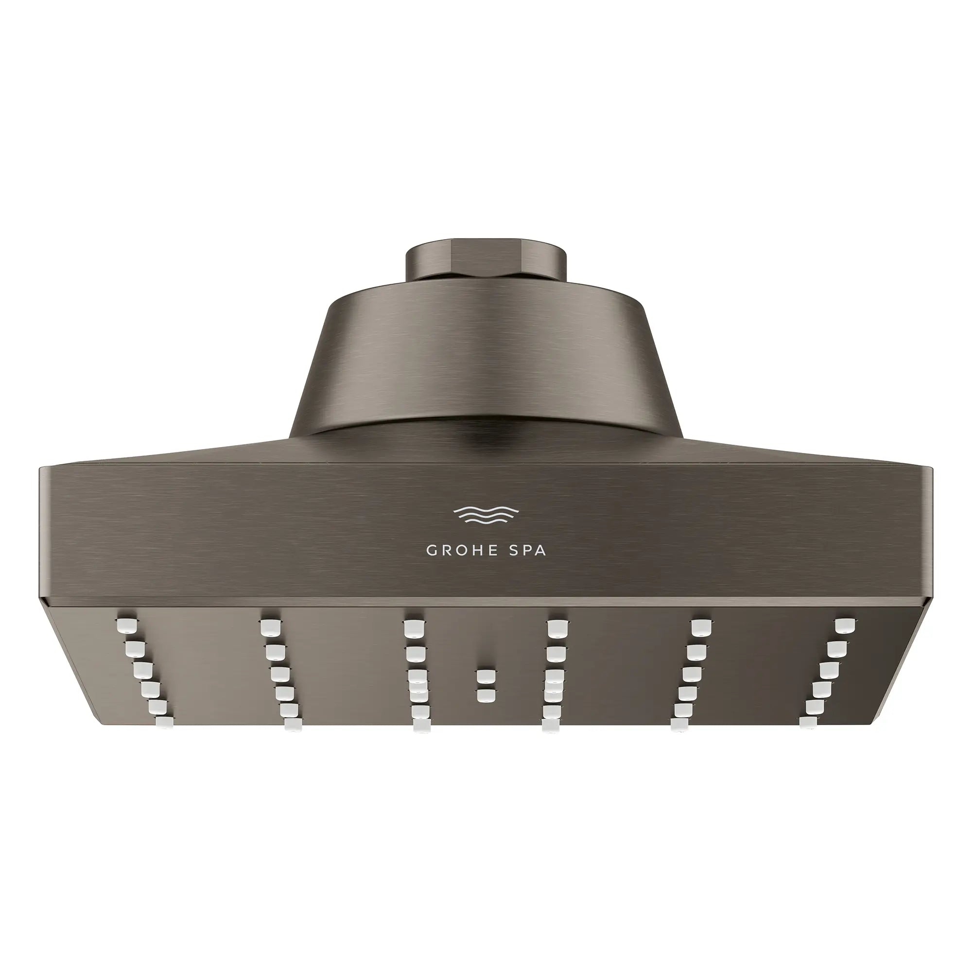 Rainshower Aqua Single Spray 5 1/2" Square Showerhead with AquaBooster 1.75 GPM (6.6 L/min) // BRUSHED HARD GRAPHITE // 275877_Aqua_Booster_SiloFront_111661AL00_001_October2025_0_CDNwebp.webp