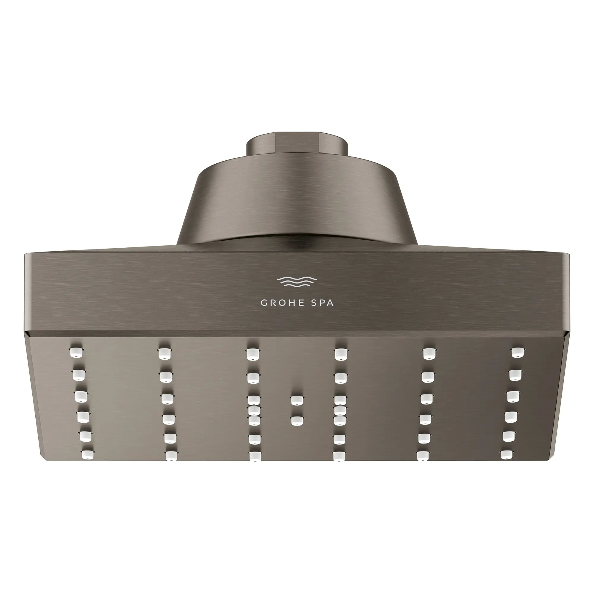 Rainshower Aqua Mono Spray 5 1/2" Square Showerhead with Aqua Booster 2.5 GPM (9.5 L/min) // BRUSHED HARD GRAPHITE // 277843_Aqua_Booster_SiloFront_111668AL00_0002_October2025_0_CDNwebp.webp