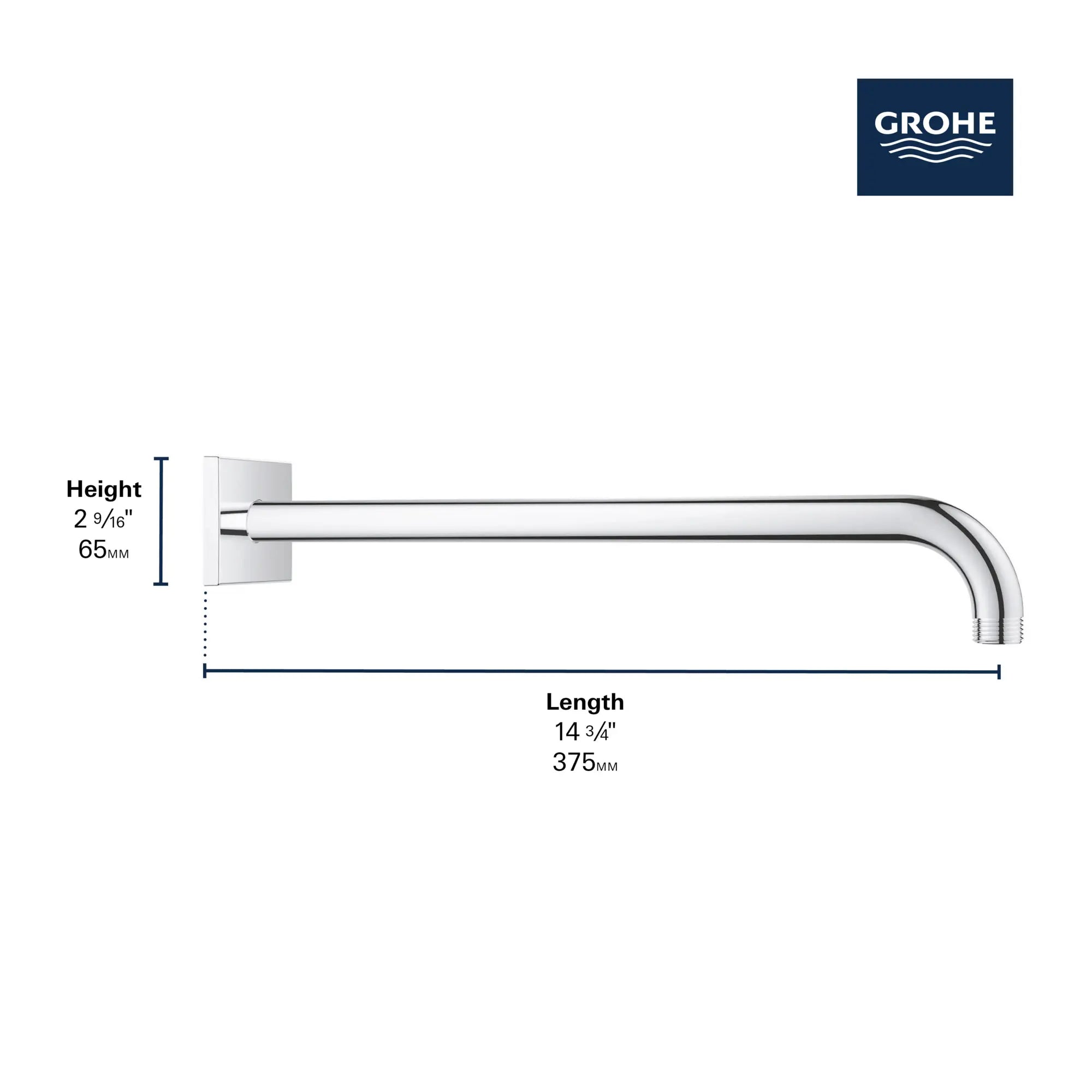 Rainshower 15" Square Shower Arm // GROHE STARLIGHT CHROME // 278632_Rainshower_Infographic_2663200_0001_NOV2025_1_CDNwebp.webp