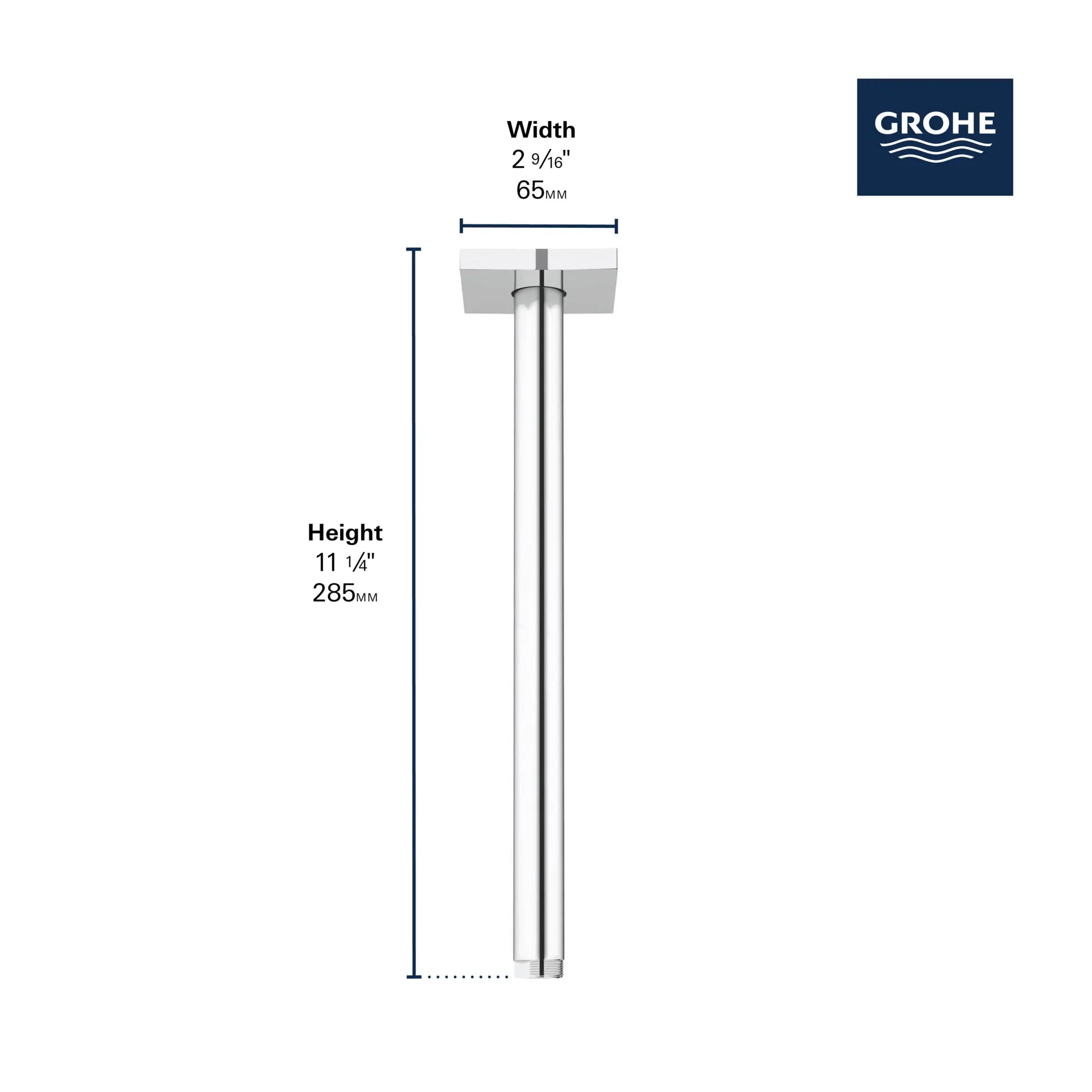 12" Ceiling Shower Arm With Square Flange // GROHE STARLIGHT CHROME // 278635_Rainshower_Infographic_2748700_0001_NOV2025_1_CDNwebp.webp