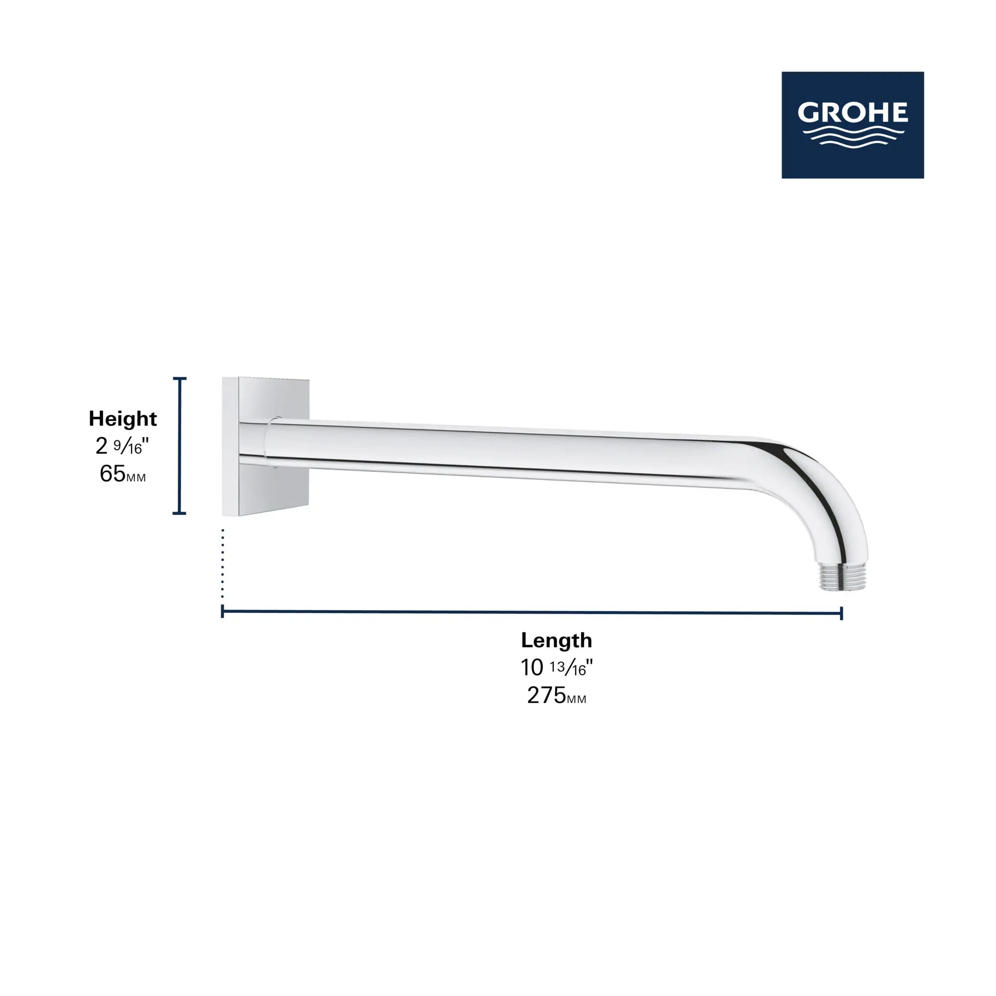 12" Shower Arm With Square Flange // GROHE STARLIGHT CHROME // 278636_Rainshower_Infographic_2748900_0001_NOV2025_1_CDNwebp.webp