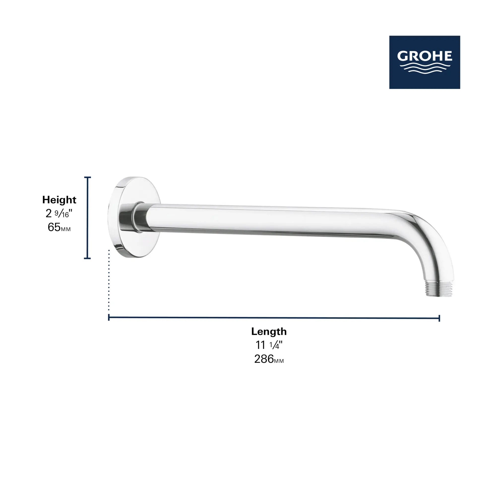 Rainshower 11 ¼" Round Shower Arm // GROHE STARLIGHT CHROME // 278642_Rainshower_Infographic_2857700_0001_NOV2025_1_CDNwebp.webp