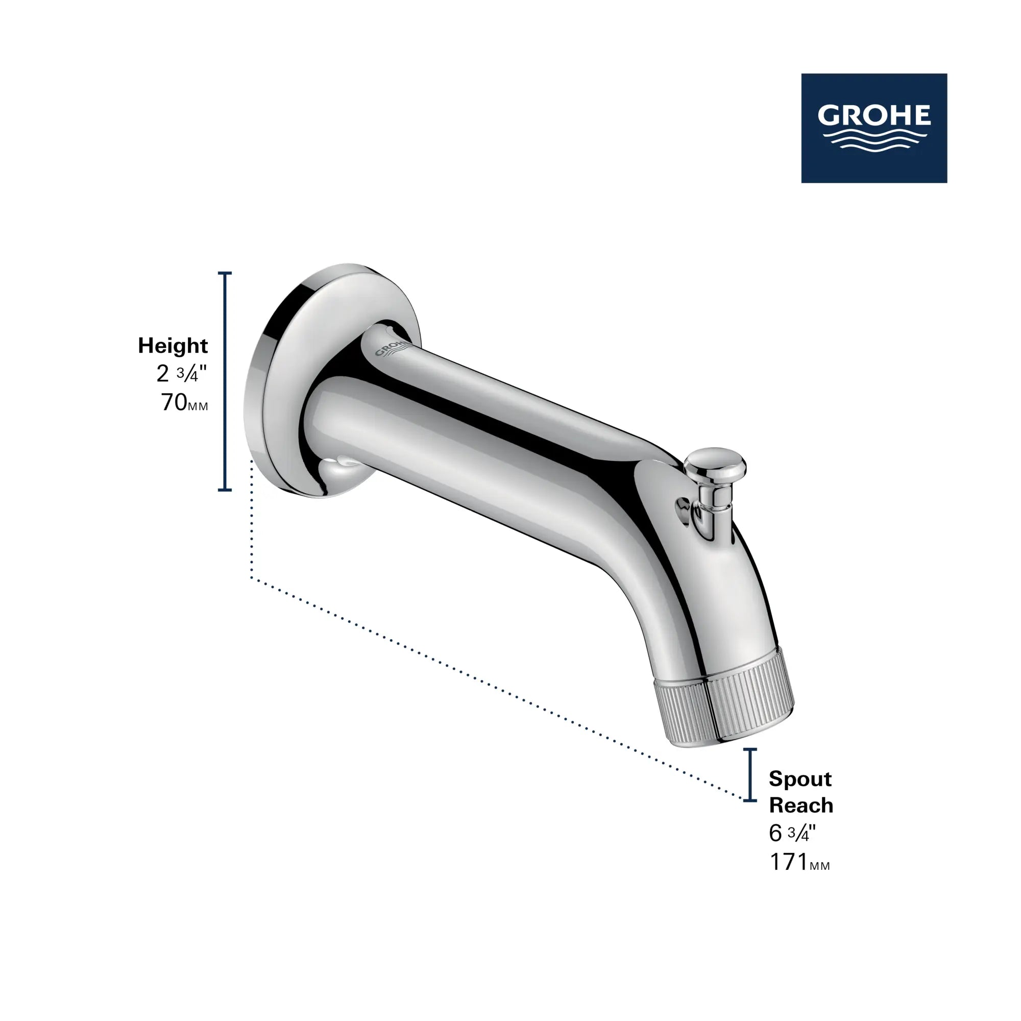 Listra Tub Spout with Diverter // BRUSHED NICKEL INFINITYFINISH // 278710_Listra_Infographic_106206_0001_Nov2025_1_CDNwebp.webp