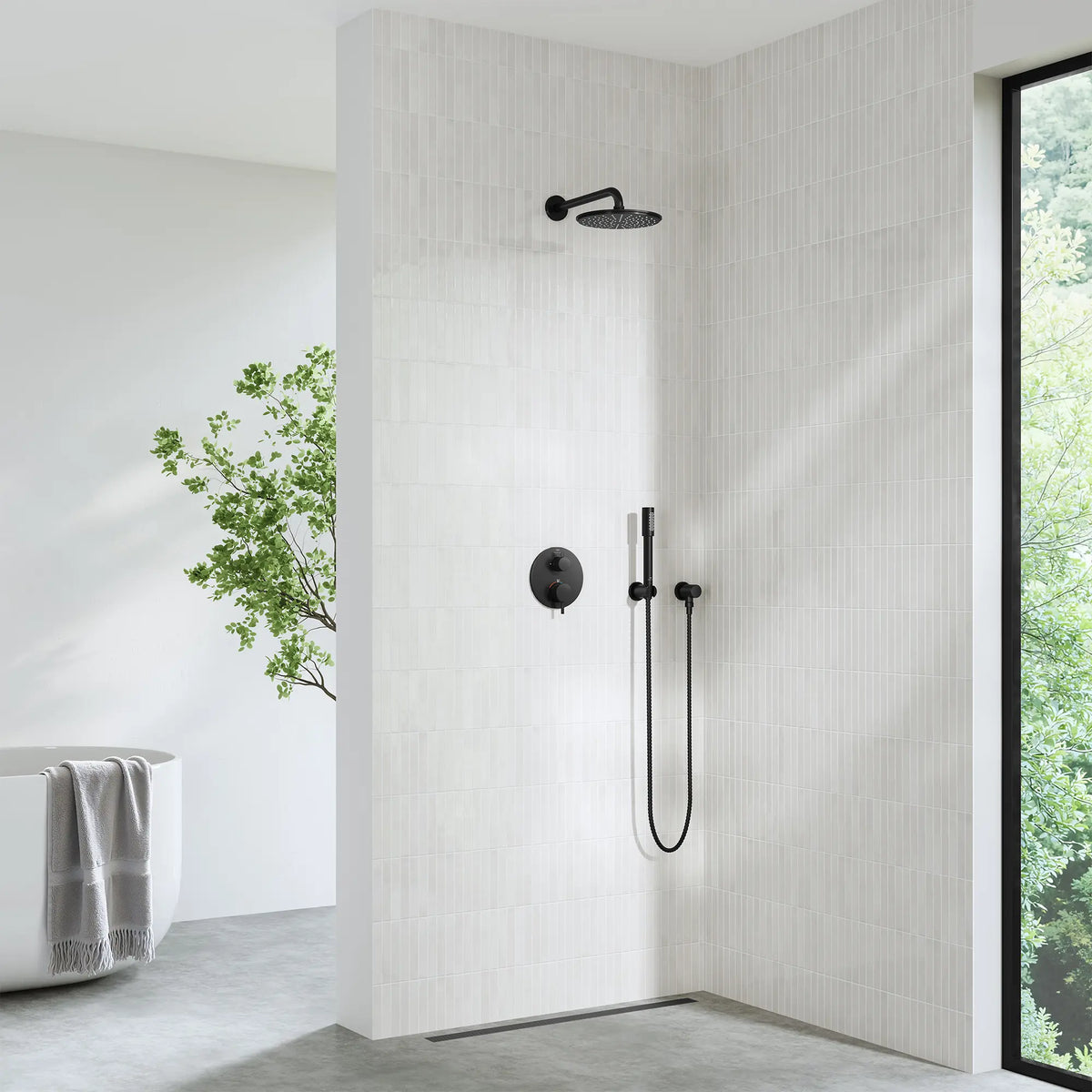 Rainshower Cosmopolitan 210 Shower Head, 8" - 1 Spray, 1.75 GPM (6.6L/min) // MATTE BLACK // 281321_Rainshower_EnvironmentCloseUp_1120942430_285772430_243612430_26862430_269952430_270742430_266352430_0001_NOVEMBER2025_1_CDNwebp_a2094b3d-6c01-465b-b221-d003ef78ebb2.webp