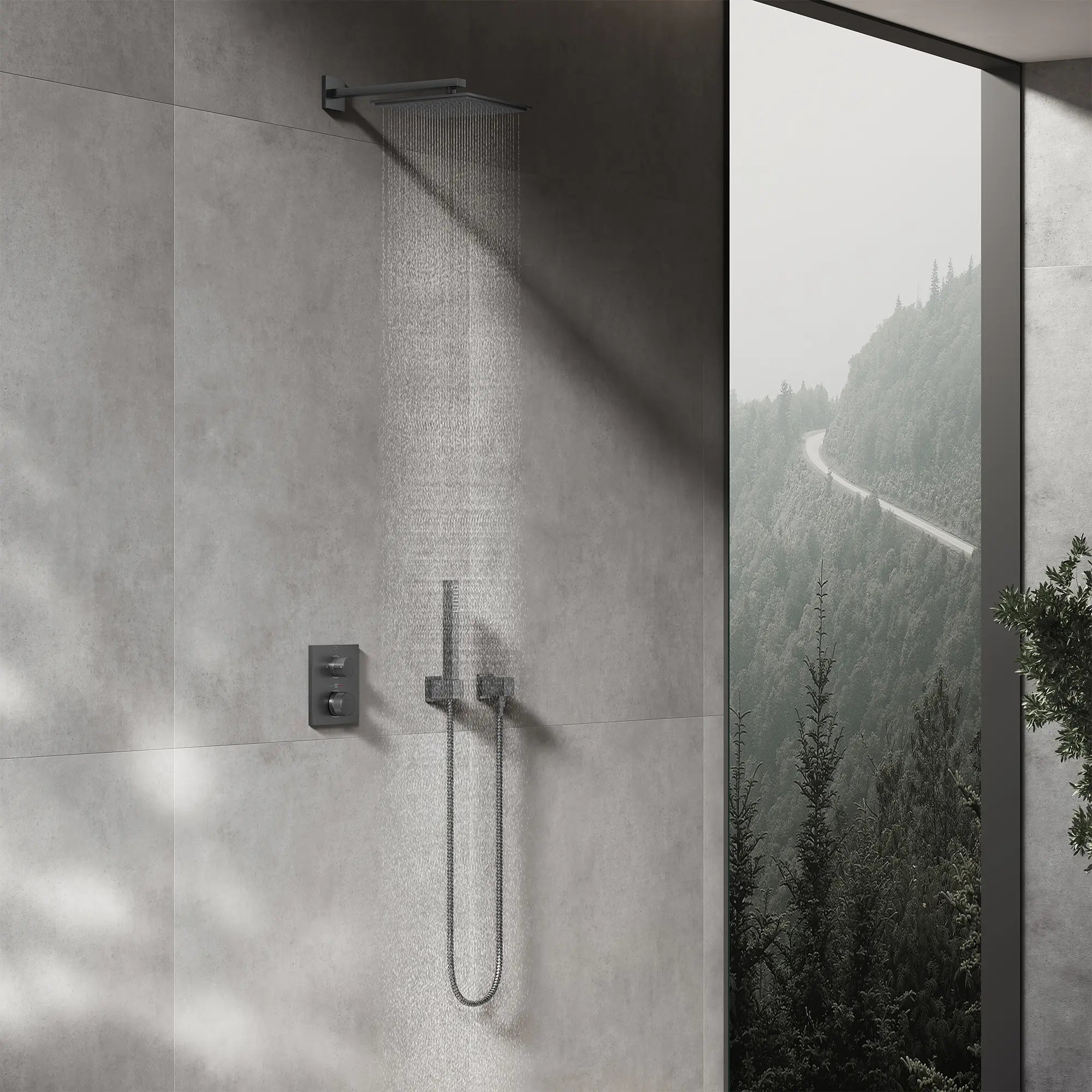 59" Metal Twist-Free Shower Hose // BRUSHED HARD GRAPHITE // 281323_Rainshower_EnvironmentCloseUp_26868AL0_27710AL0_29178AL0_26867AL0_26634AL0_27693AL0_26994AL0_0002_NOVEMBER2025_1_CDNwebp.webp