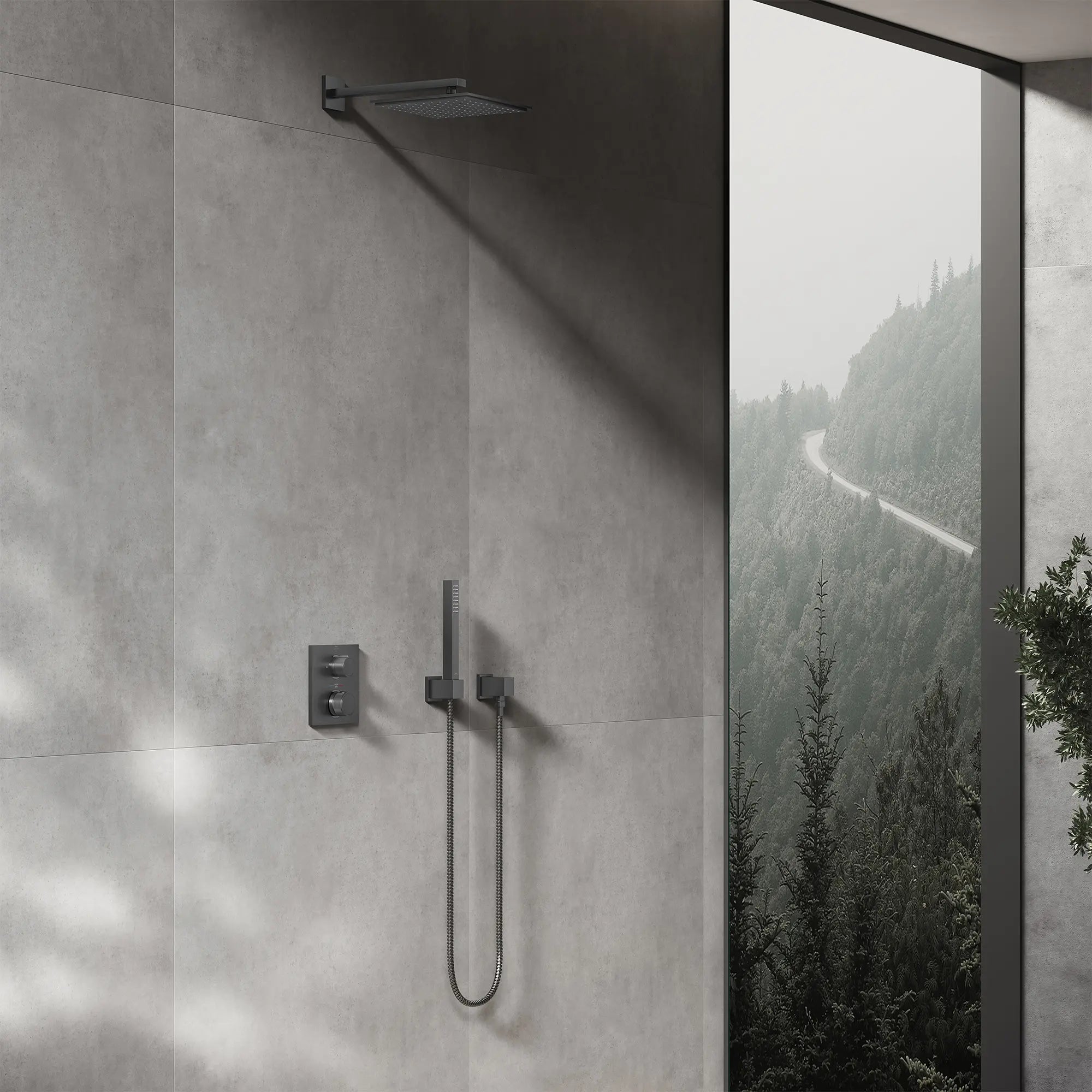 59" Metal Twist-Free Shower Hose // BRUSHED HARD GRAPHITE // 281324_Rainshower_EnvironmentCloseUp_26868AL0_27710AL0_29178AL0_26867AL0_26634AL0_27693AL0_26994AL0_0001_NOVEMBER2025_1_CDNwebp.webp