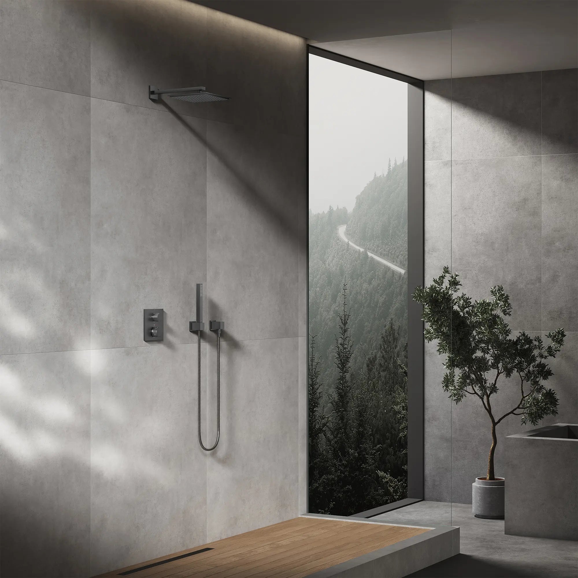 59" Metal Twist-Free Shower Hose // BRUSHED HARD GRAPHITE // 281325_Rainshower_EnvironmentCloseUp_26868AL0_27710AL0_29178AL0_26867AL0_26634AL0_27693AL0_26994AL0_0001_NOVEMBER2025_1_CDNwebp.webp