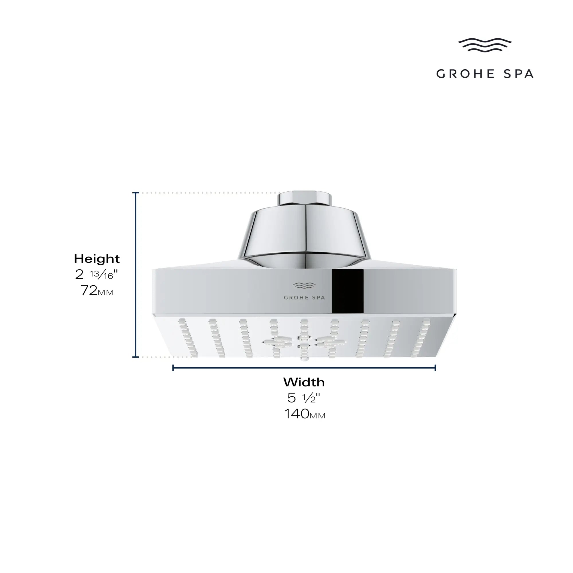 Rainshower Aqua Multi Spray 5 1/2" Square Shower Head with Aqua Booster 1.75 GPM (6.6 L/min) // GROHE STARLIGHT CHROME // 281416_AquaBooster_Infographic_111672_111673_0001_JAN2026_0_CDNwebp.webp
