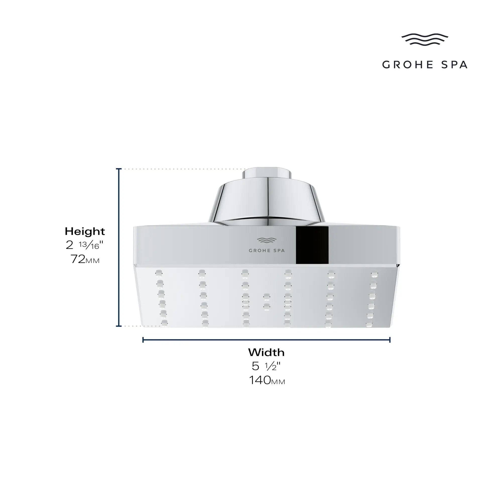 Rainshower Aqua Mono Spray 5 1/2" Square Showerhead with Aqua Booster 1.75 GPM (6.6 L/min) // GROHE STARLIGHT CHROME // 281417_AquaBooster_Infographic_111661_111668_0001_JAN2026_0_CDNwebp.webp