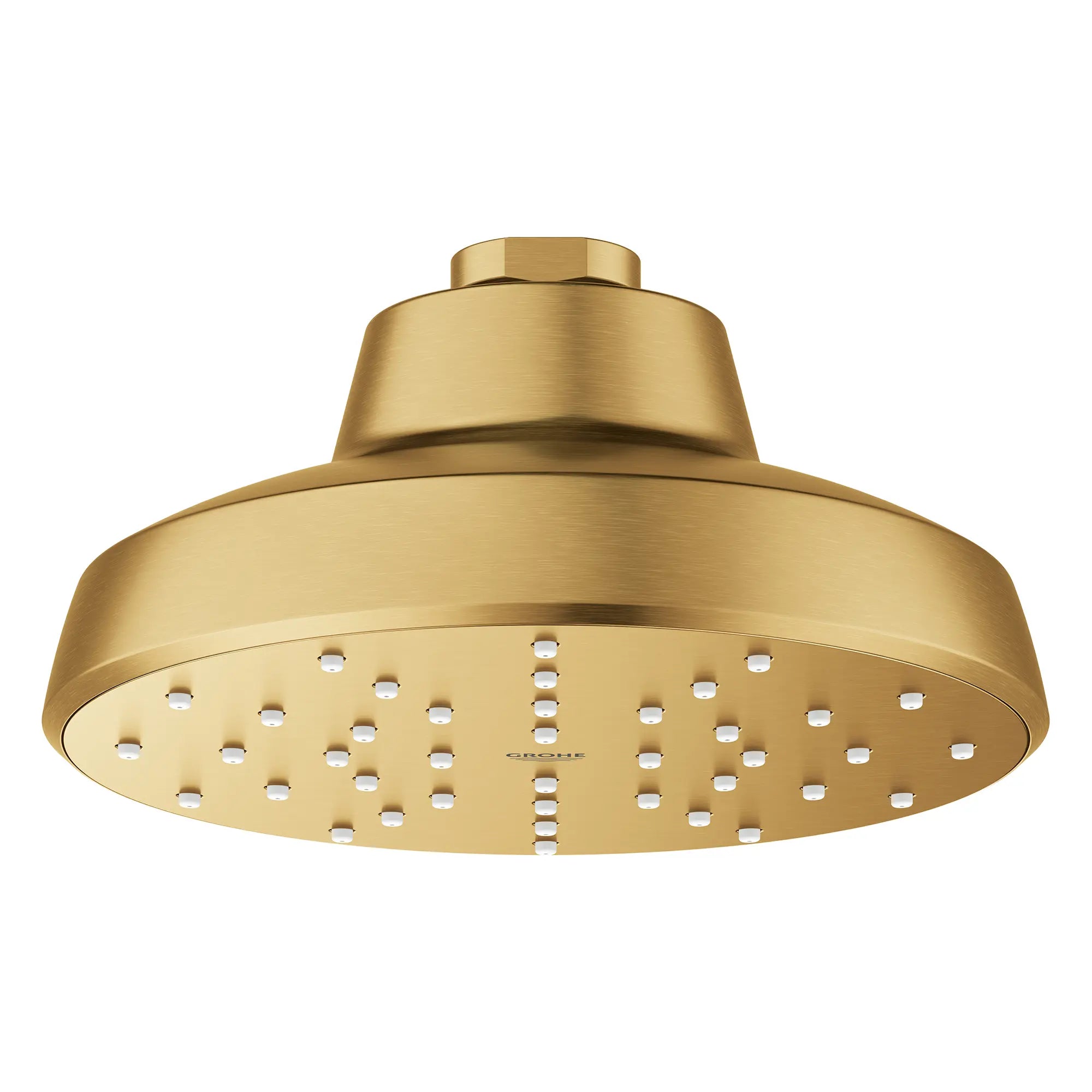 Tempesta 140 with AquaBooster Round Single Spray Shower Head 1.75 GPM (6.6L/min) // BRUSHED COOL SUNRISE // 281833_Aqua_Booster_SiloFront_111727GN00_0001_Feb2026_0_CDNwebp.webp