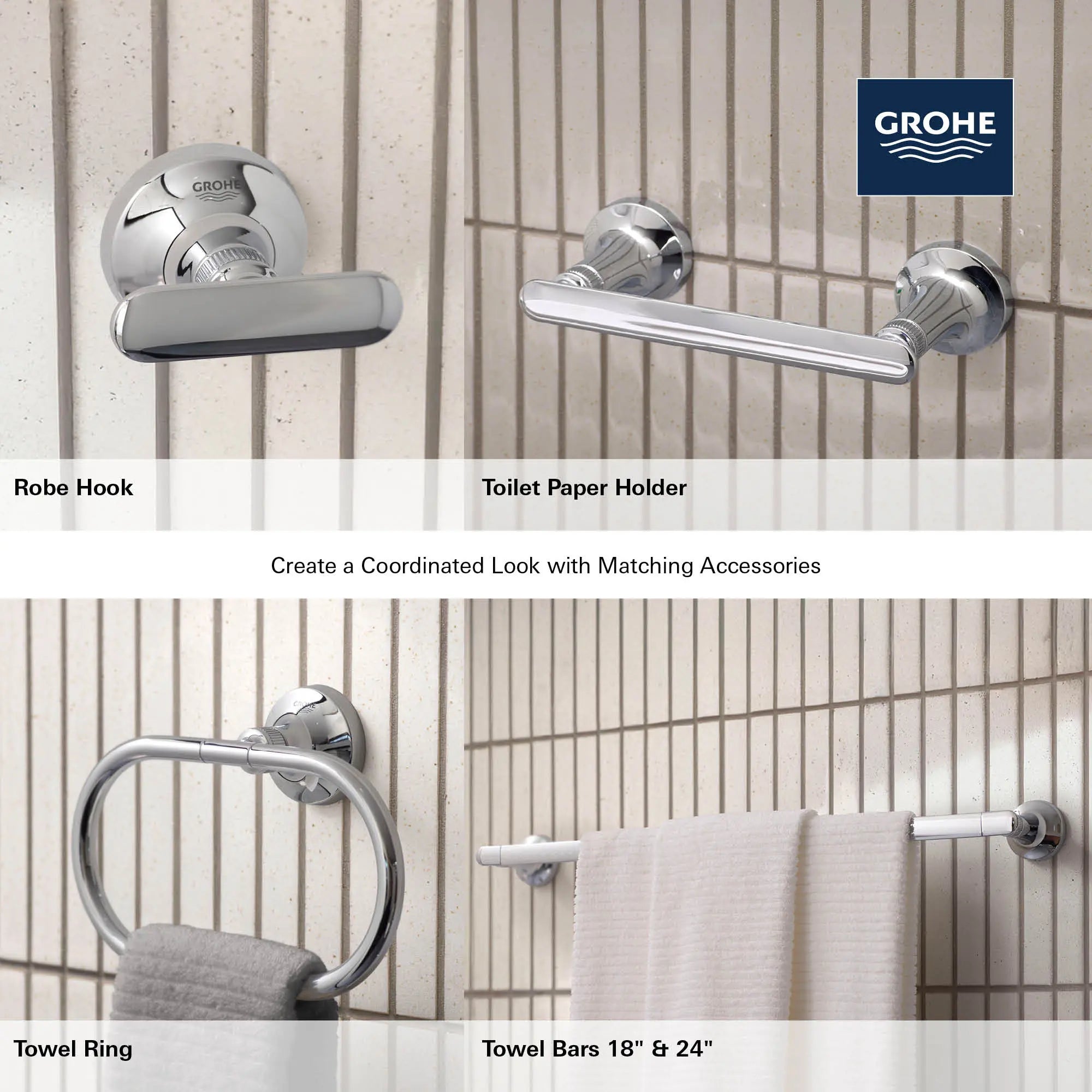 Listra 18" Towel Bar // GROHE STARLIGHT CHROME // 281867_Listra_Infographic_Accessories_0001_FEB2026_0_CDNwebp.webp