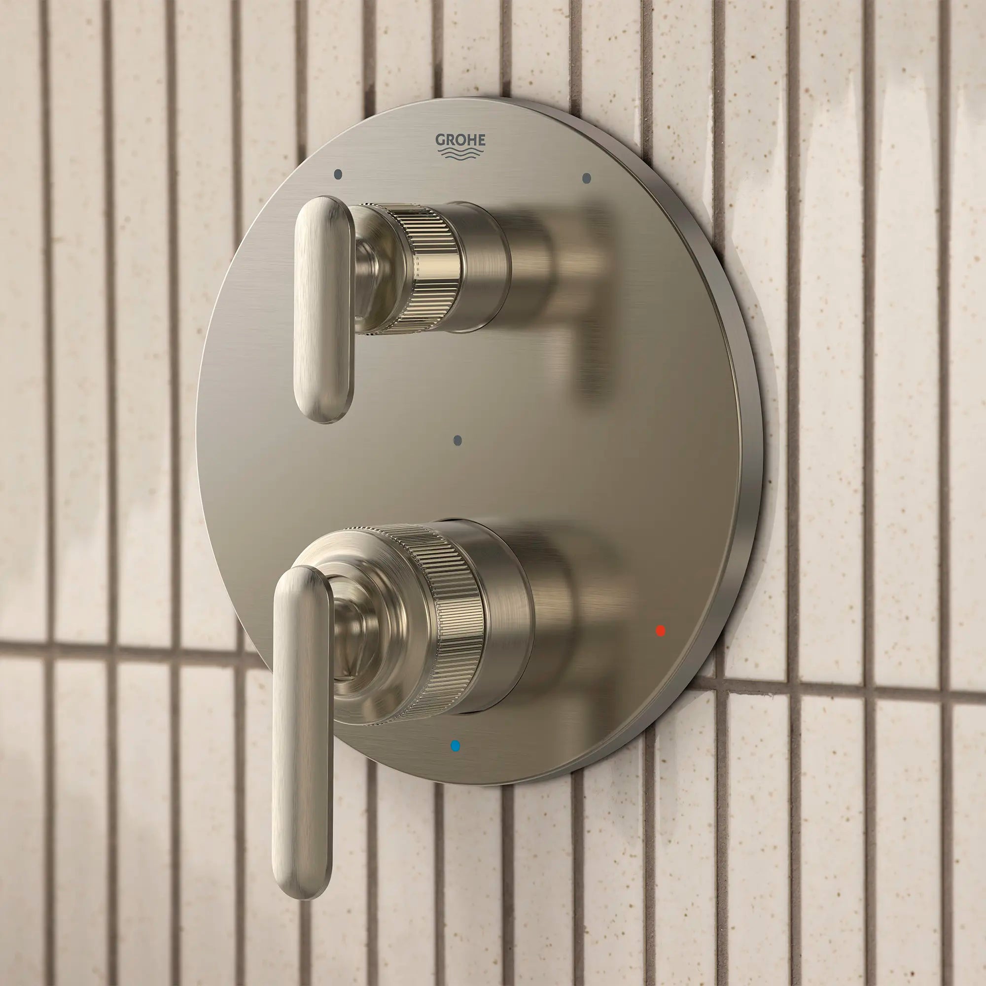 Listra 2-Handle Pressure Balance Valve Trim with 3-Way Diverter with Cartridge // BRUSHED NICKEL INFINITYFINISH // 282568_Listra_EnvironmentCloseUp_106235EN00_0001_JANUARY2026_1_CDNwebp.webp