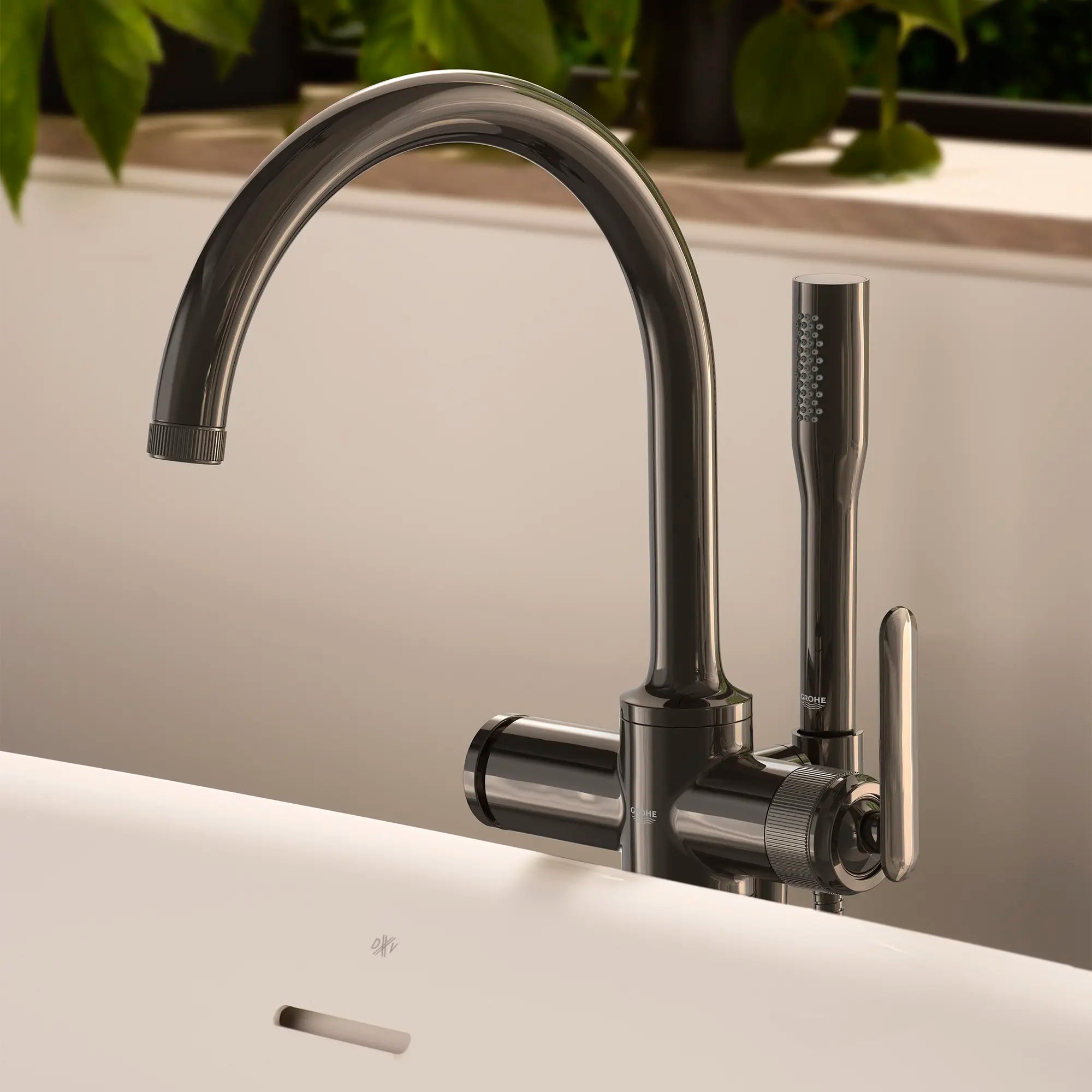 Listra Single-Handle Freestanding Tub Faucet with 1.75 gpm (6.6L/min) Hand Shower // HARD GRAPHITE // 282572_Listra_EnvironmentCloseUp_106256A000_0001_JANUARY2026_1_CDNwebp.webp