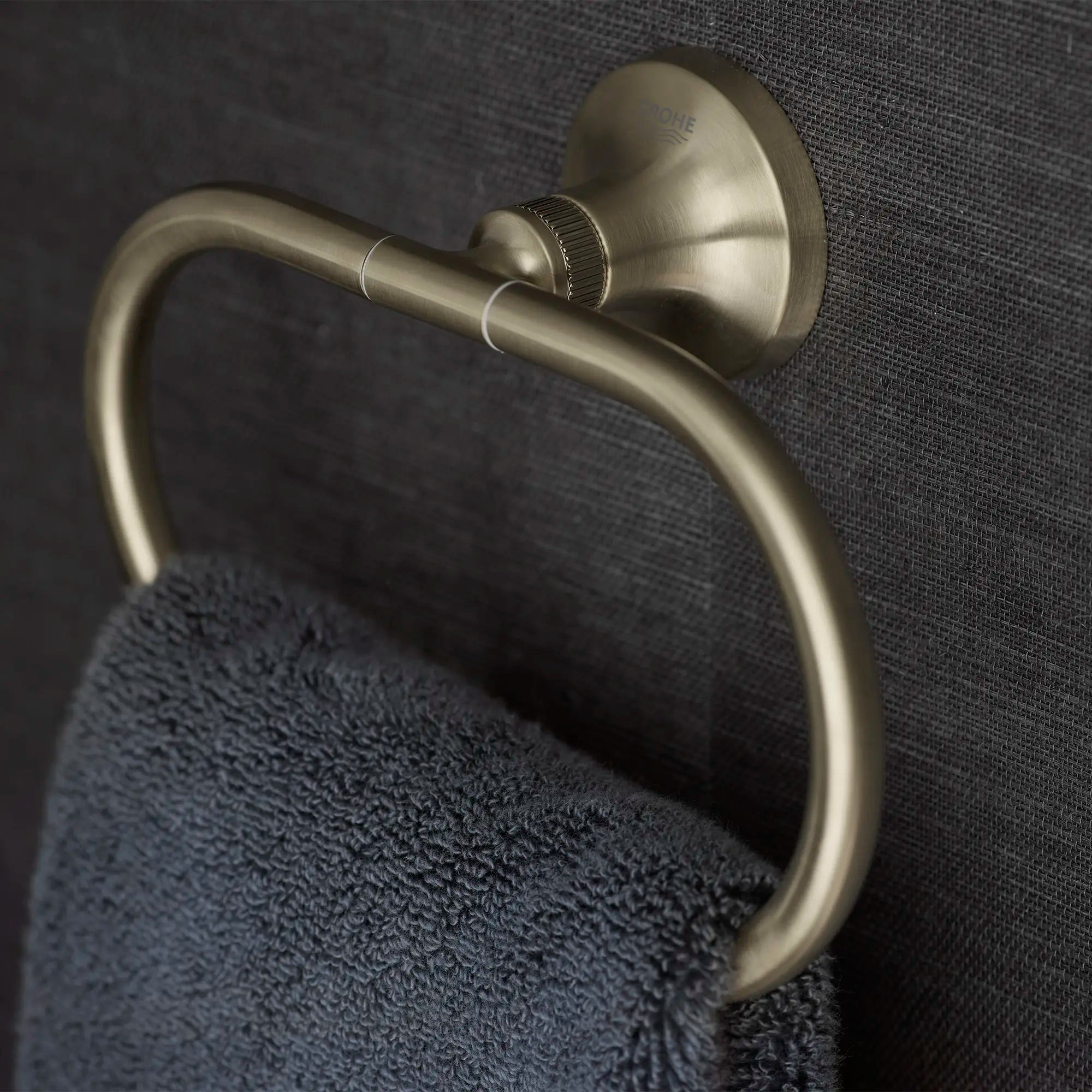 Listra Towel Ring // BRUSHED NICKEL INFINITYFINISH // 282575_Listra_EnvironmentCloseUp_106260EN00_0001_JANUARY2026_1_CDNwebp.webp