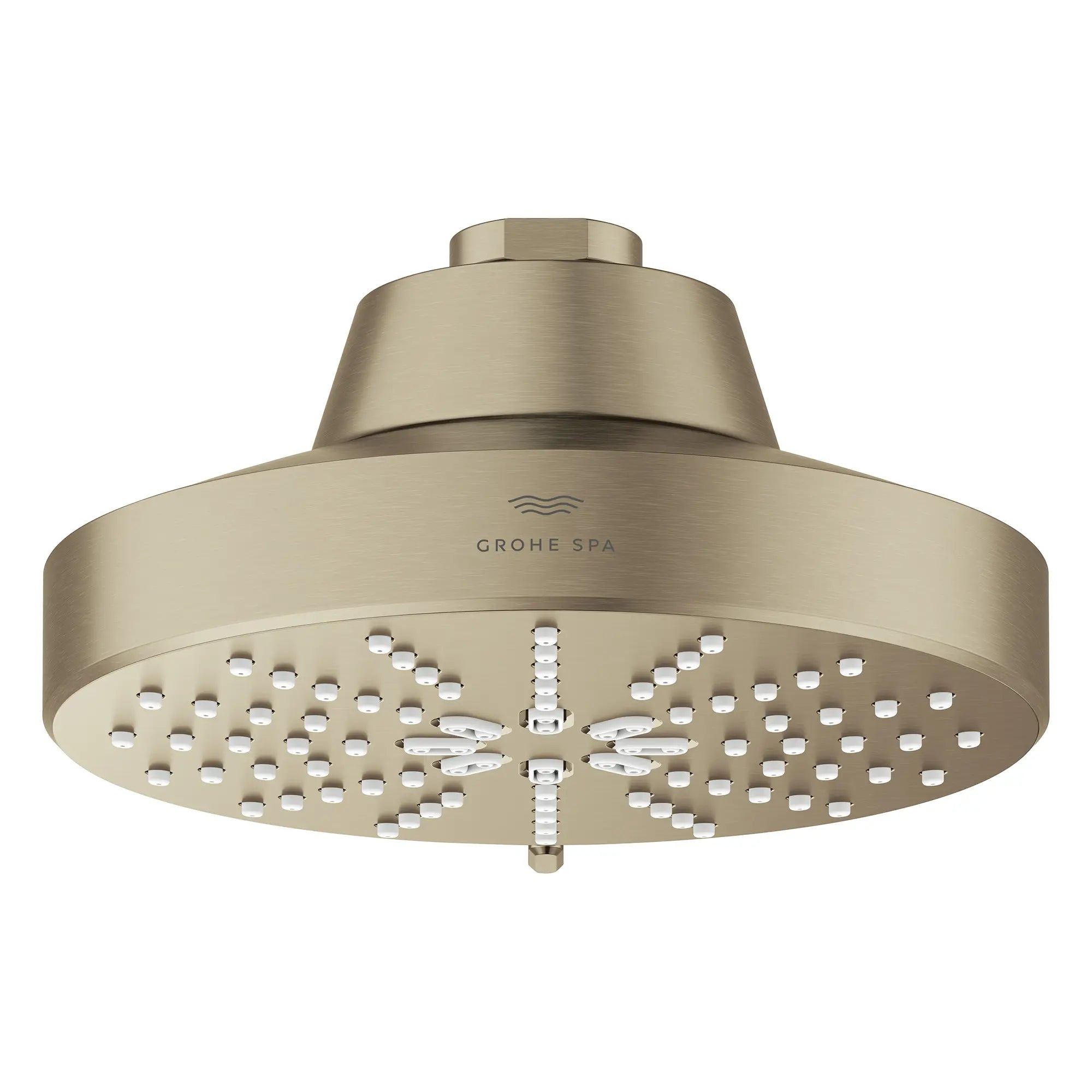 Rainshower Aqua 140 Multi Spray 5 1/2" Shower Head with Aqua Booster 1.75 GPM (6.6 L/min) // BRUSHED NICKEL INFINITYFINISH // 283604_Aquabooster_SiloFront_111611EN00_111659EN00_001_01_0001_April2026_0_CDNwebp.webp