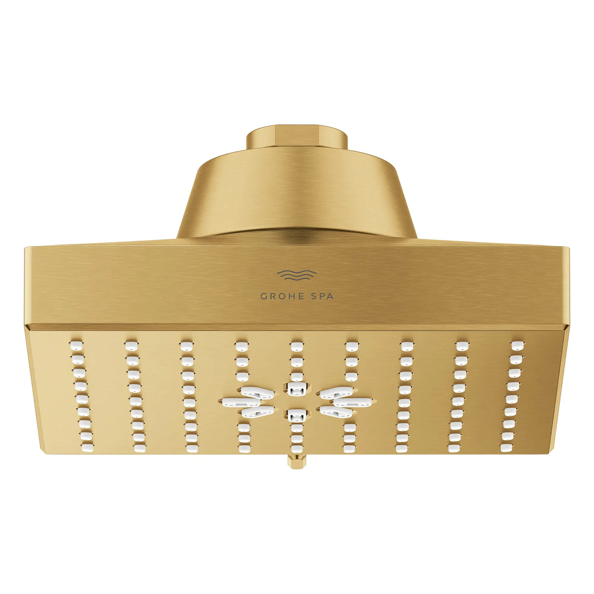 Rainshower Aqua Multi Spray 5 1/2" Square Shower Head with AquaBooster 1.75 GPM (6.6 L/min) // BRUSHED COOL SUNRISE // 283616_Aquabooster_SiloFront_111672GN00_111673GN00_001_01_0001_April2026_0_CDNwebp.webp