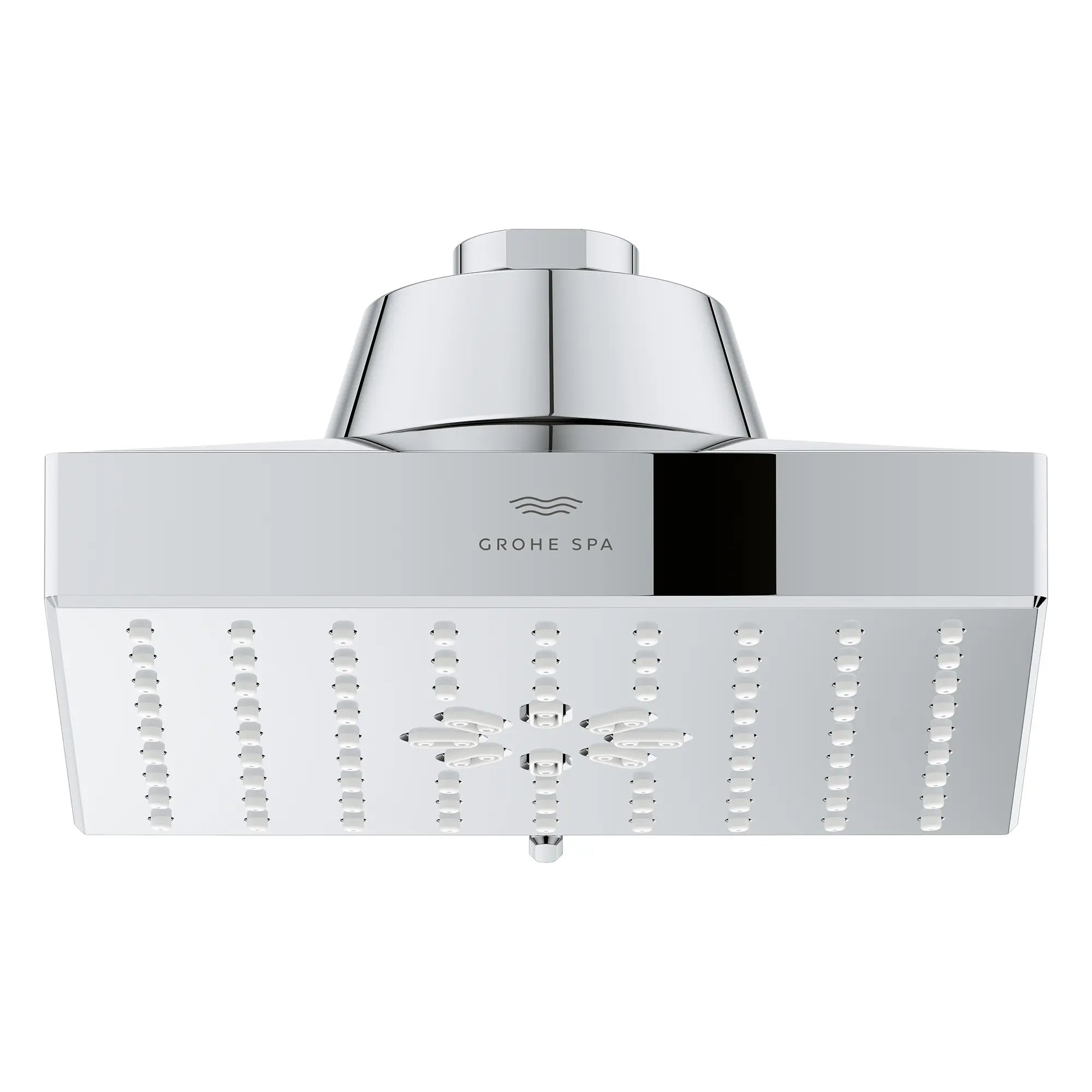 Rainshower Aqua Multi Spray 5 1/2" Square Shower Head with Aqua Booster 1.75 GPM (6.6 L/min) // GROHE STARLIGHT CHROME // 283638_Aquabooster_SiloFront_1116720000_1116730000_0001_April2026_0_CDNwebp.webp