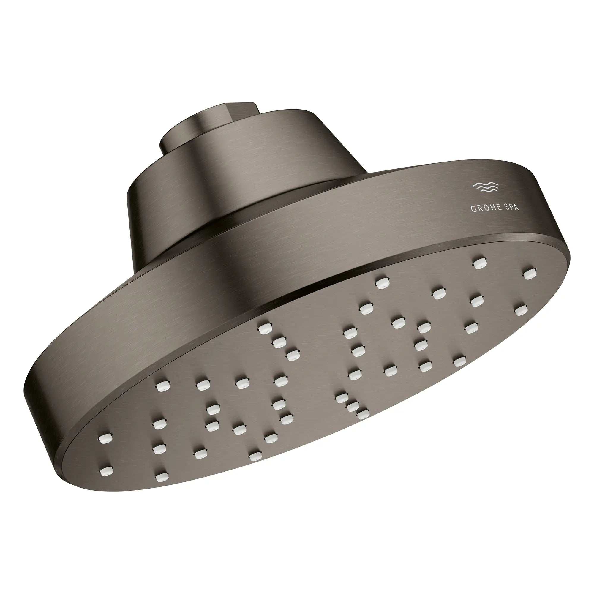 Rainshower Aqua 140 Single Spray 5 1/2" Showerhead with AquaBooster 2.5 GPM (9.5 L/min) // BRUSHED HARD GRAPHITE // 283780_Aquabooster_SiloRight_111518AL00111519AL00_010_01_0001_April2026_0_CDNwebp.webp