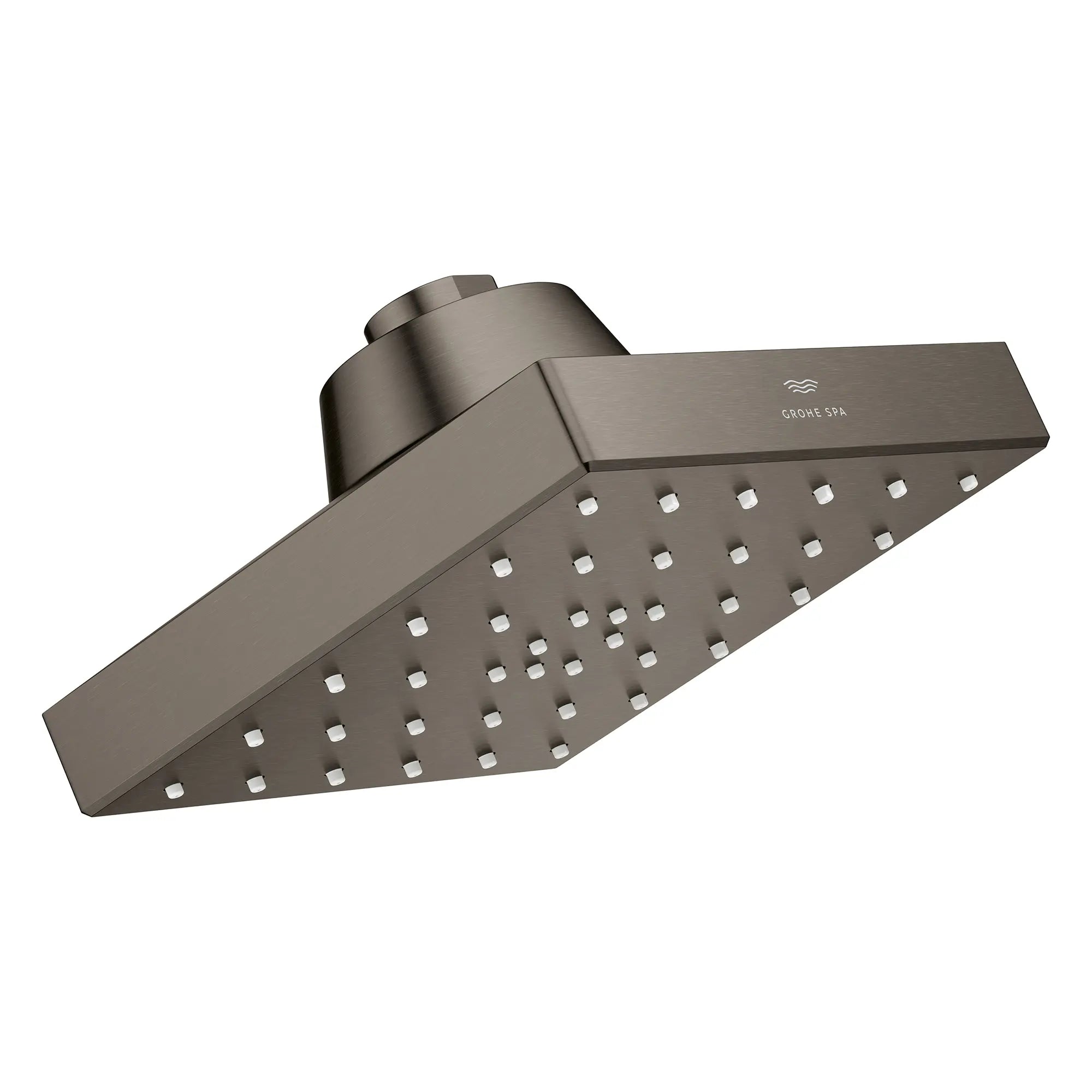 Rainshower Aqua Single Spray 5 1/2" Square Showerhead with AquaBooster 1.75 GPM (6.6 L/min) // BRUSHED HARD GRAPHITE // 283796_Aquabooster_SiloRight_111661AL00_111668AL00_0002_April2026_0_CDNwebp.webp