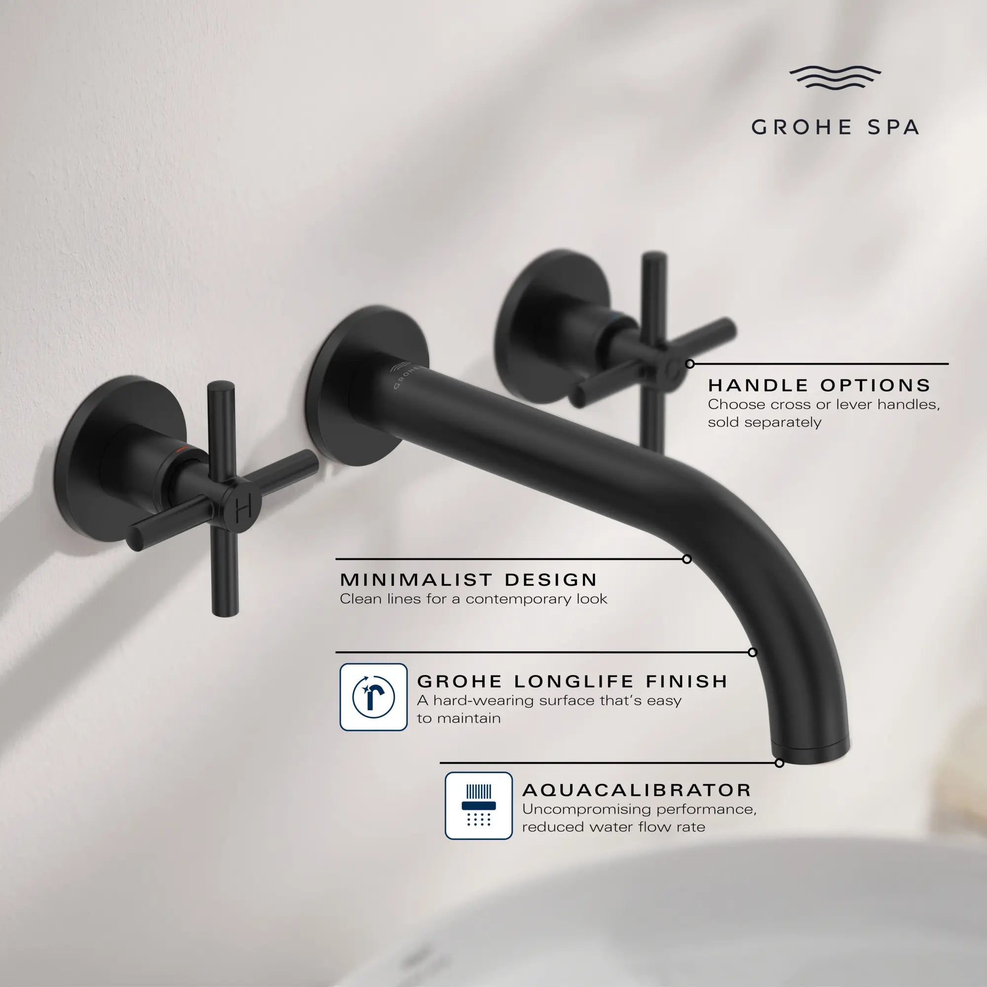 Atrio 2-Handle Wall Mount Faucet without Handles, 1.2 GPM (4.5L.min) // GROHE STARLIGHT CHROME // 284327_Atrio_Infographic_20663_0001_APR2026_0_CDNwebp.webp