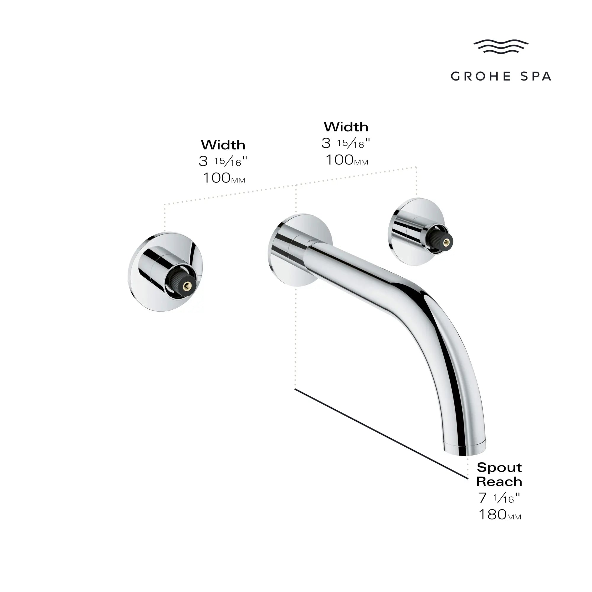 Atrio 2-Handle Wall Mount Faucet without Handles, 1.2 GPM (4.5L.min) // GROHE STARLIGHT CHROME // 284736_Atrio_Infographic_20663_0001_APR2026_0_CDNwebp.webp