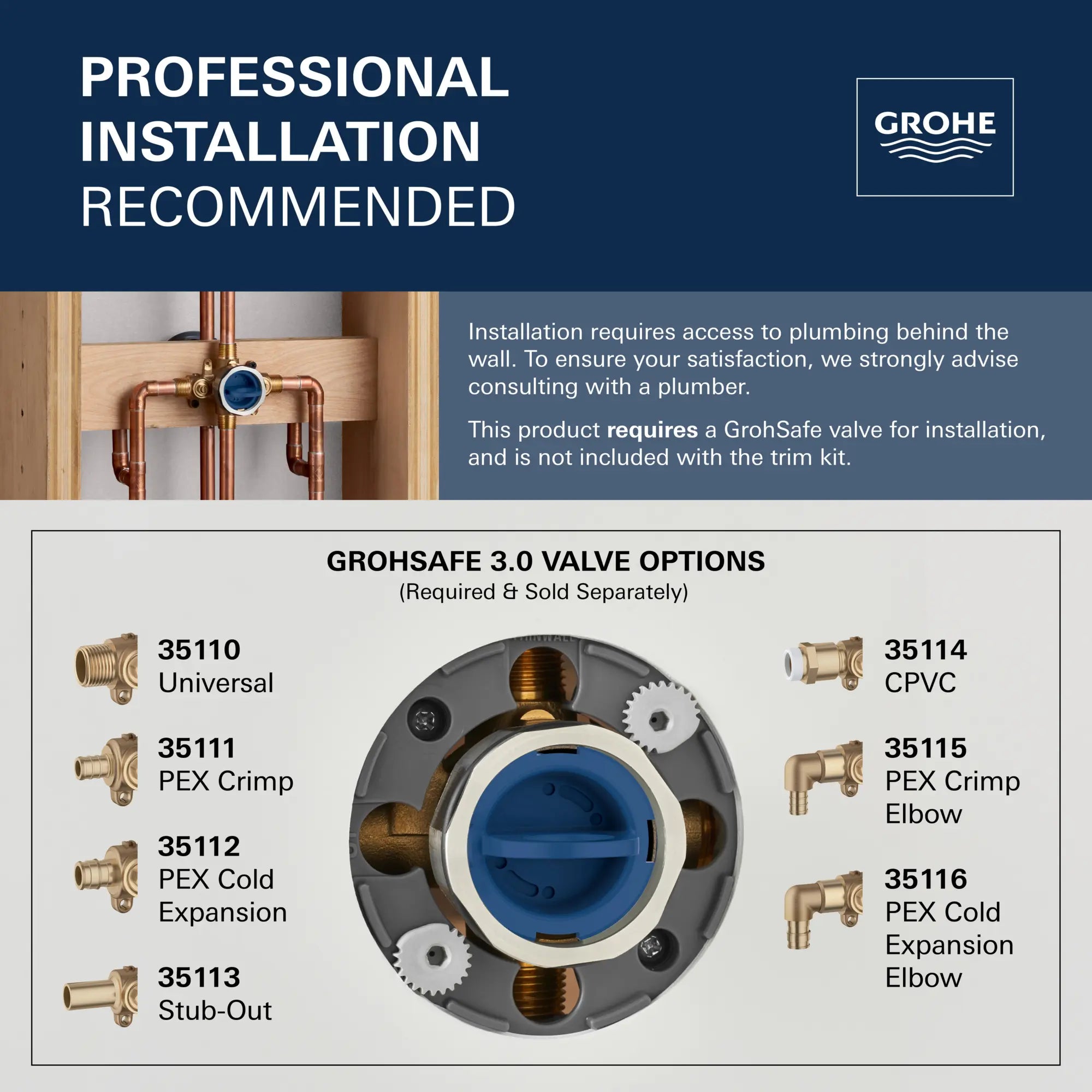 Dual Function Thermostatic Valve Trim // GROHE STARLIGHT CHROME // 284877_GrohSafeInstall_Infographic_Generic_0001_MAY2026_0_CDNwebp.webp
