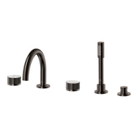 [105350A000] Atrio Private Collection 5-Hole 2-Handle Deckmount Tub Filler with Knob Handles with 1.75 GPM Hand Shower - Hard Graphite