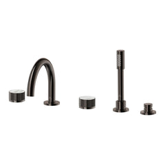 [105350A000] Atrio Private Collection 5-Hole 2-Handle Deckmount Tub Filler with Knob Handles with 1.75 GPM Hand Shower - Hard Graphite