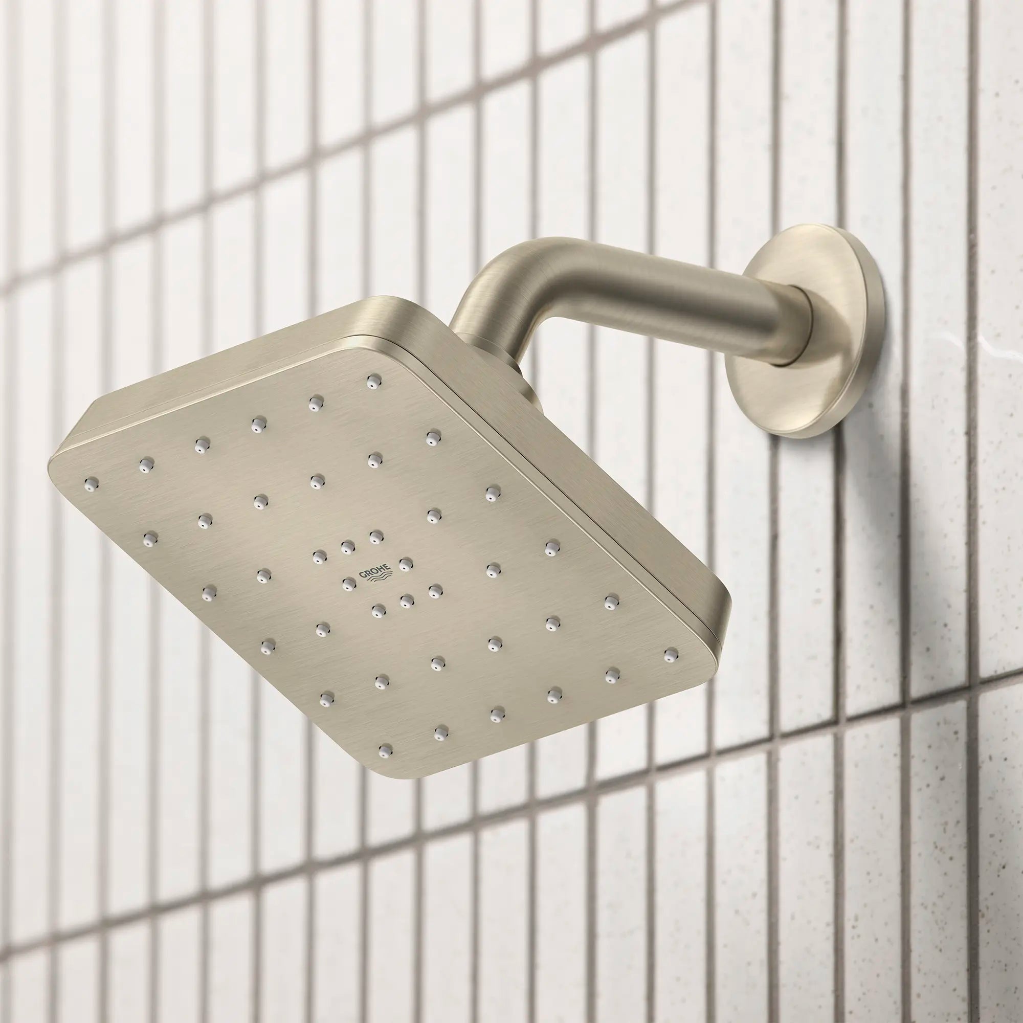 Euphoria 140 with AquaBooster Square Single Spray Shower Head 1.75 GPM (6.6L/min) // BRUSHED NICKEL INFINITYFINISH // 287497_Aqua_Booster_EnvironmentCloseUp_111718EN00_0001_MARCH2026_0_CDNwebp.webp