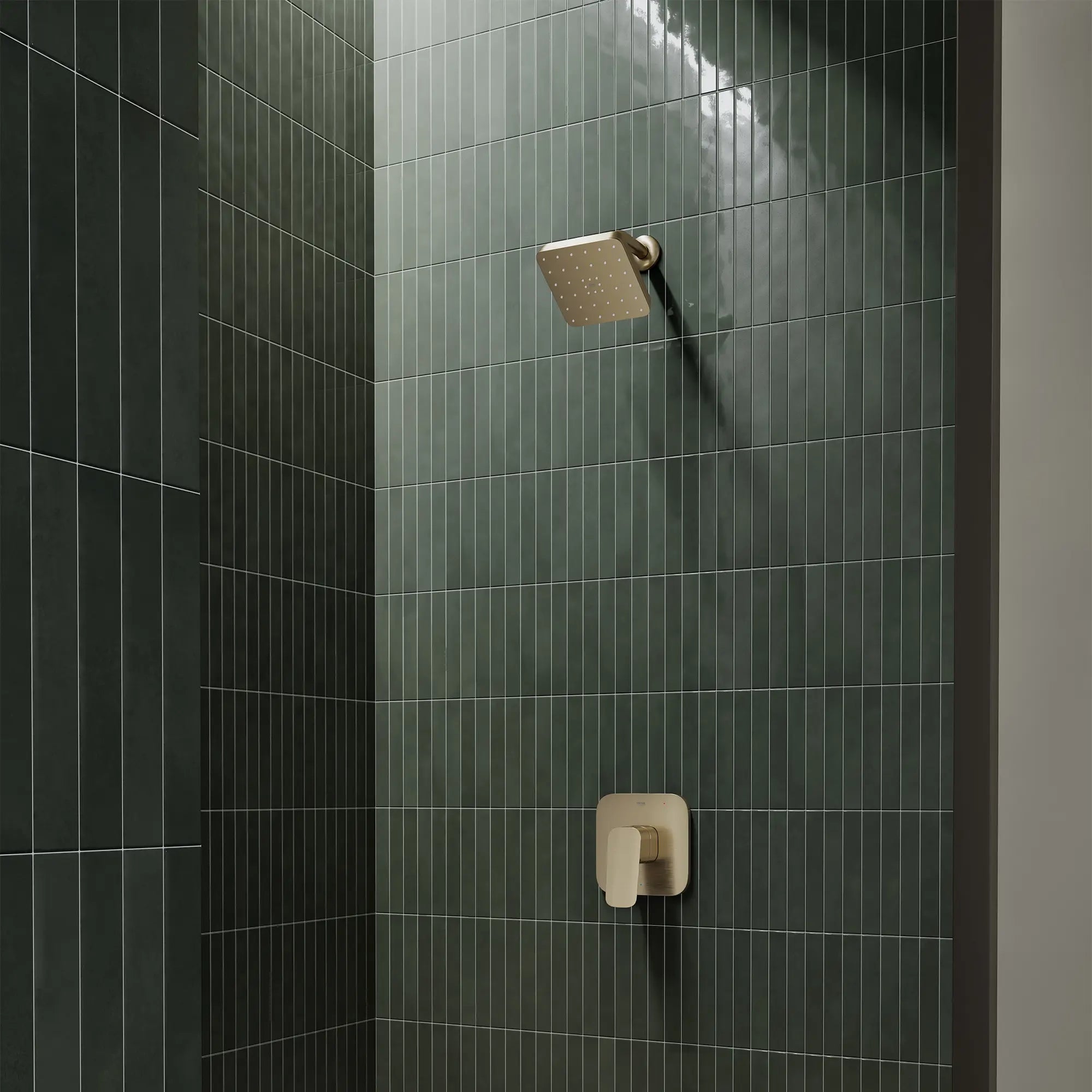 Euphoria 140 with AquaBooster Square Single Spray Shower Head 1.75 GPM (6.6L/min) // BRUSHED NICKEL INFINITYFINISH // 287499_Aqua_Booster_EnvironmentCloseUp_111718EN00_101928EN00_0001_MARCH2026_0_CDNwebp.webp