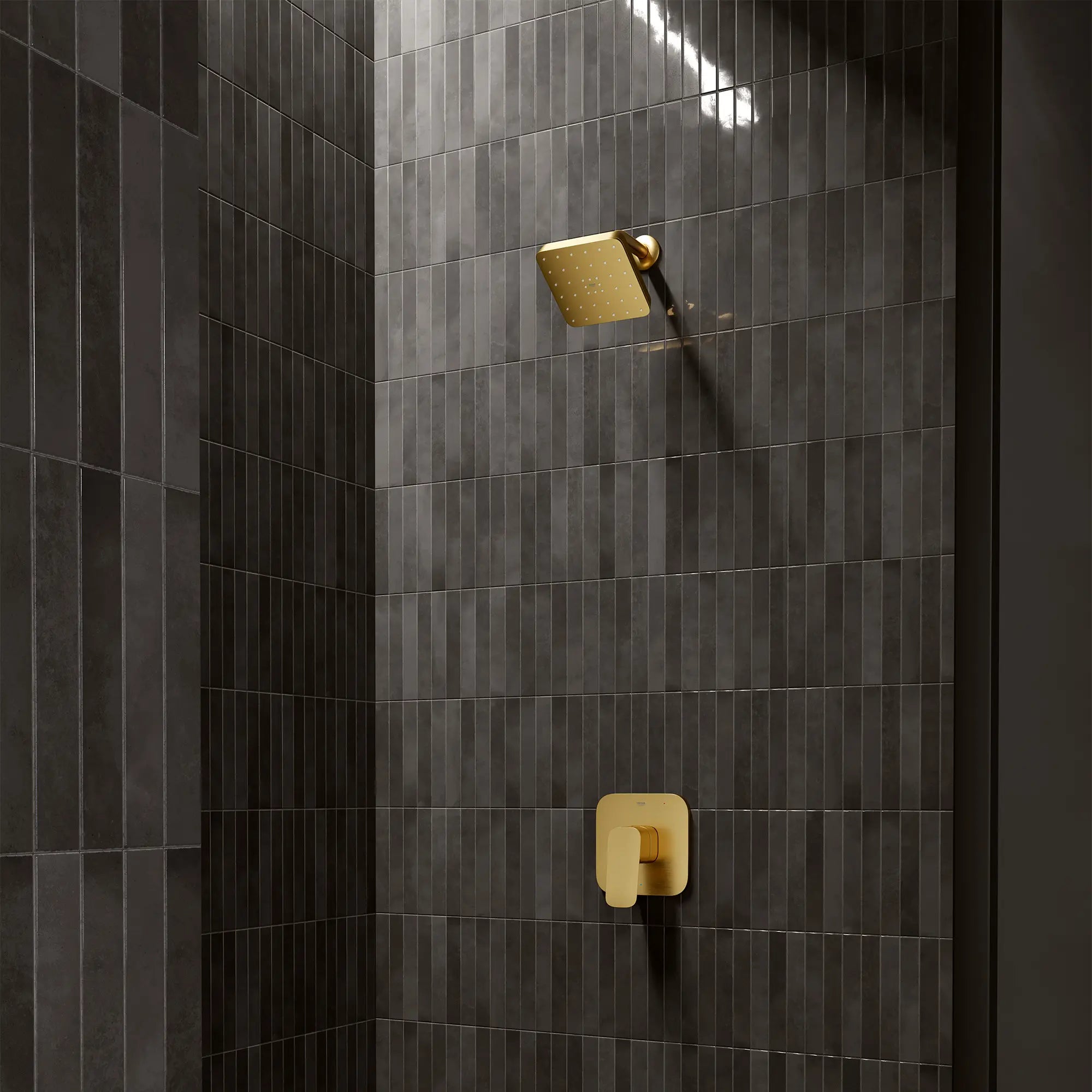 Euphoria 140 with AquaBooster Square Single Spray Shower Head 1.75 GPM (6.6L/min) // BRUSHED COOL SUNRISE // 287500_Aqua_Booster_EnvironmentCloseUp_111718GN00_101928GN00_0001_MARCH2026_0_CDNwebp.webp