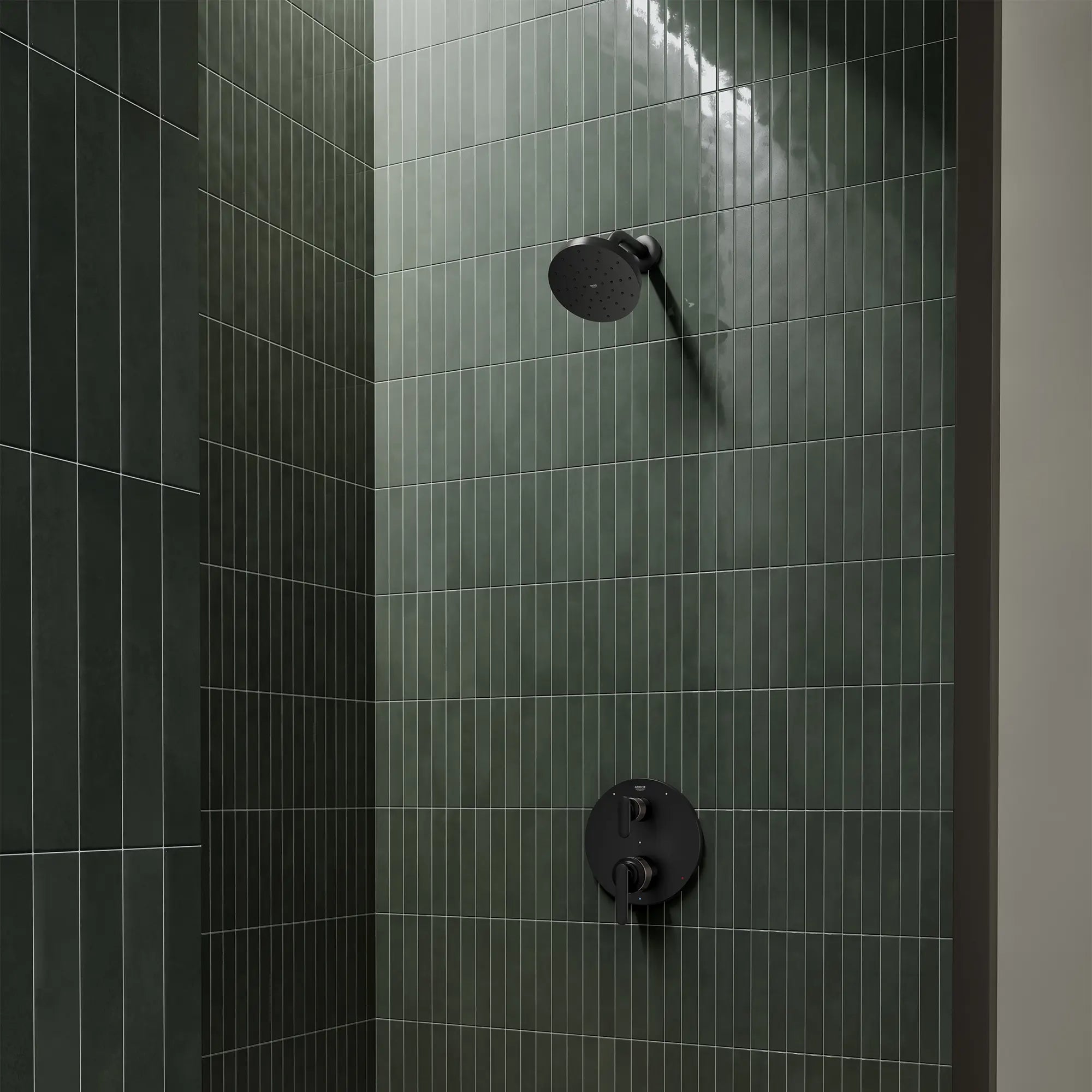 Euphoria 140 with AquaBooster Round Single Spray Shower Head 1.75 GPM (6.6L/min) // MATTE BLACK // 287512_Aqua_Booster_EnvironmentCloseUp_1117142430_1062352430_0001_MARCH2026_0_CDNwebp.webp