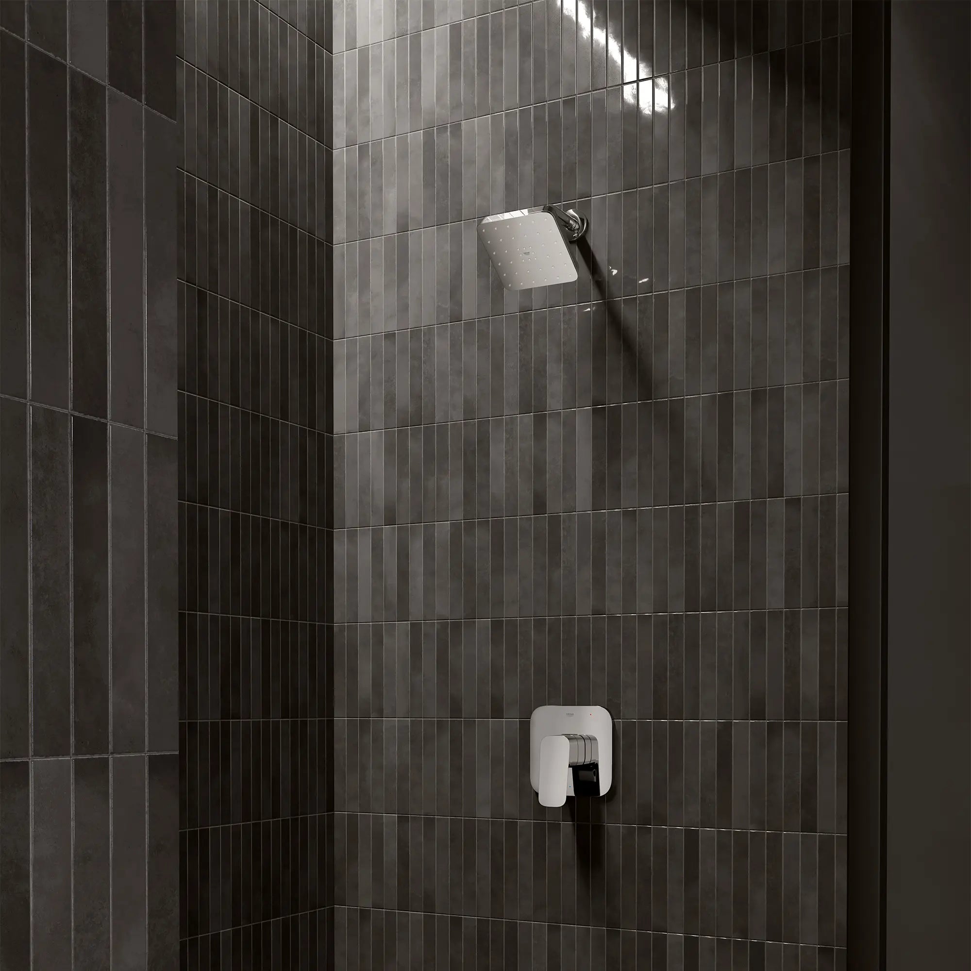 Euphoria 140 with AquaBooster Square Single Spray Shower Head 1.75 GPM (6.6L/min) // GROHE STARLIGHT CHROME // 287513_Aqua_Booster_EnvironmentCloseUp_1117180000_1019280000_0001_MARCH2026_0_CDNwebp.webp