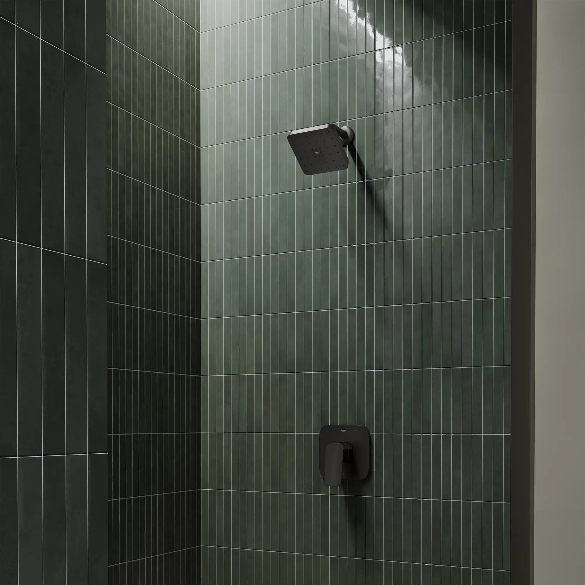 Euphoria 140 with AquaBooster Square Single Spray Shower Head 1.75 GPM (6.6L/min) // MATTE BLACK // 287515_Aqua_Booster_EnvironmentCloseUp_1117182430_1019282430_0001_MARCH2026_0_CDNwebp.webp