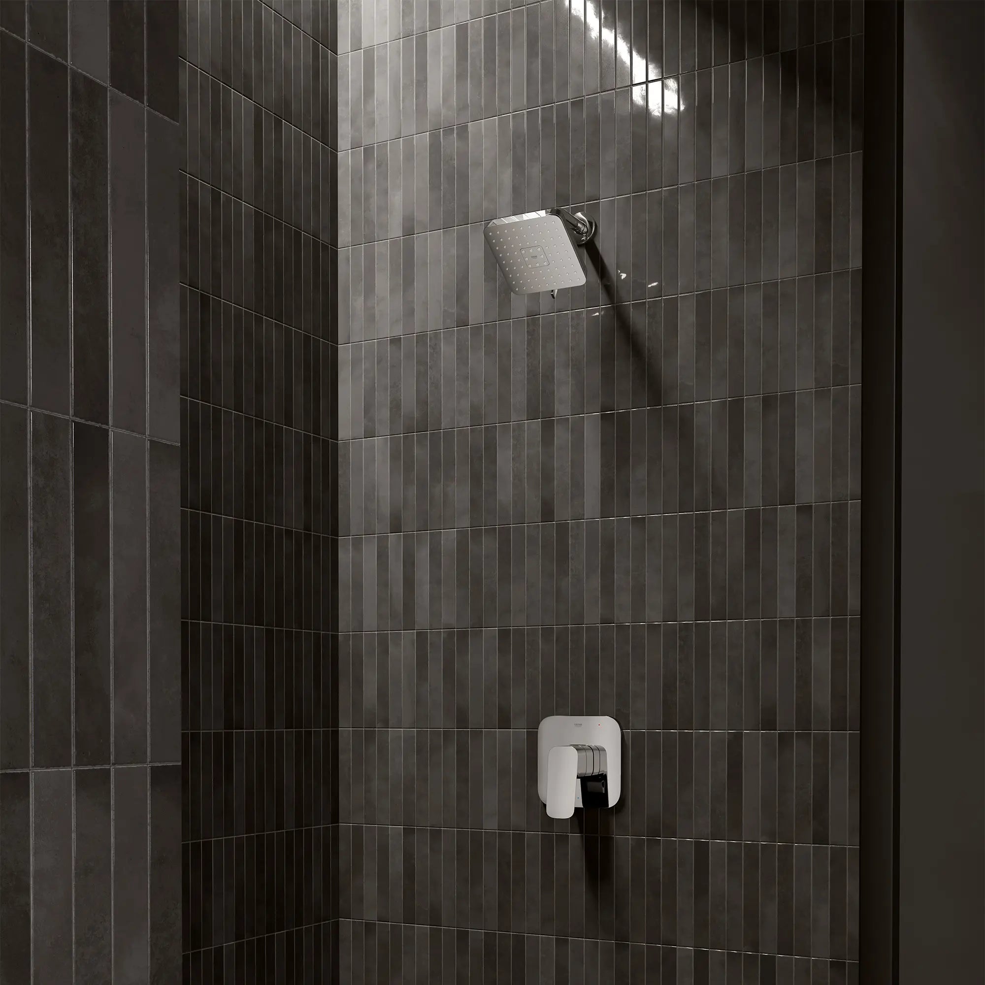 Euphoria 140 with AquaBooster Square Multi Spray Shower Head 1.75 GPM (6.6L/min) // GROHE STARLIGHT CHROME // 287516_Aqua_Booster_EnvironmentCloseUp_1117210000_1019280000_0001_MARCH2026_0_CDNwebp.webp