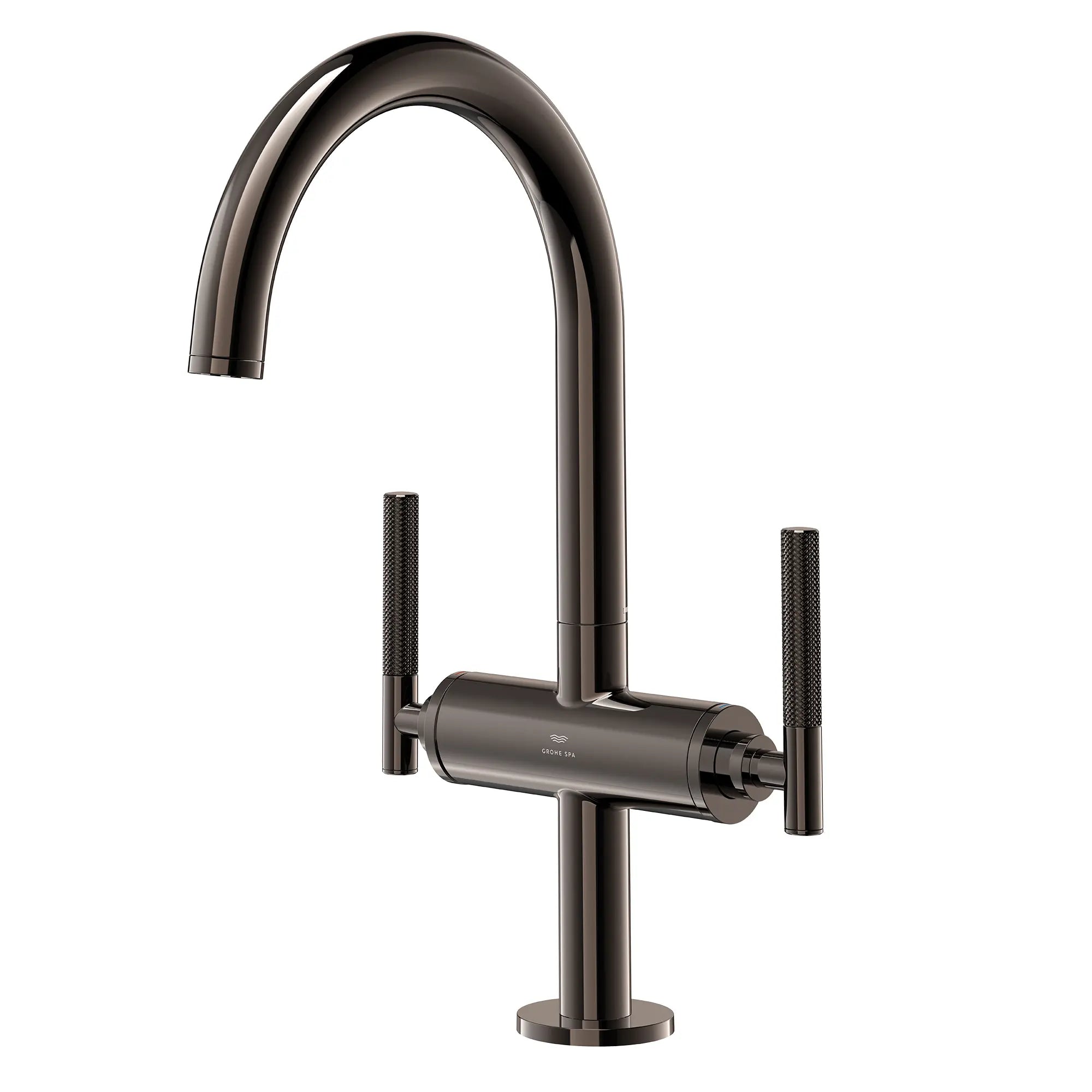 Atrio Single Hole Two-Handle L-Size Bathroom Faucet without Handles, 1.2 GPM (4.5 L/min) // HARD GRAPHITE // 287615_Atrio_PC_SiloLeft_21146A000_48646A000_0001_JANUARY2026-1_0_CDNwebp.webp